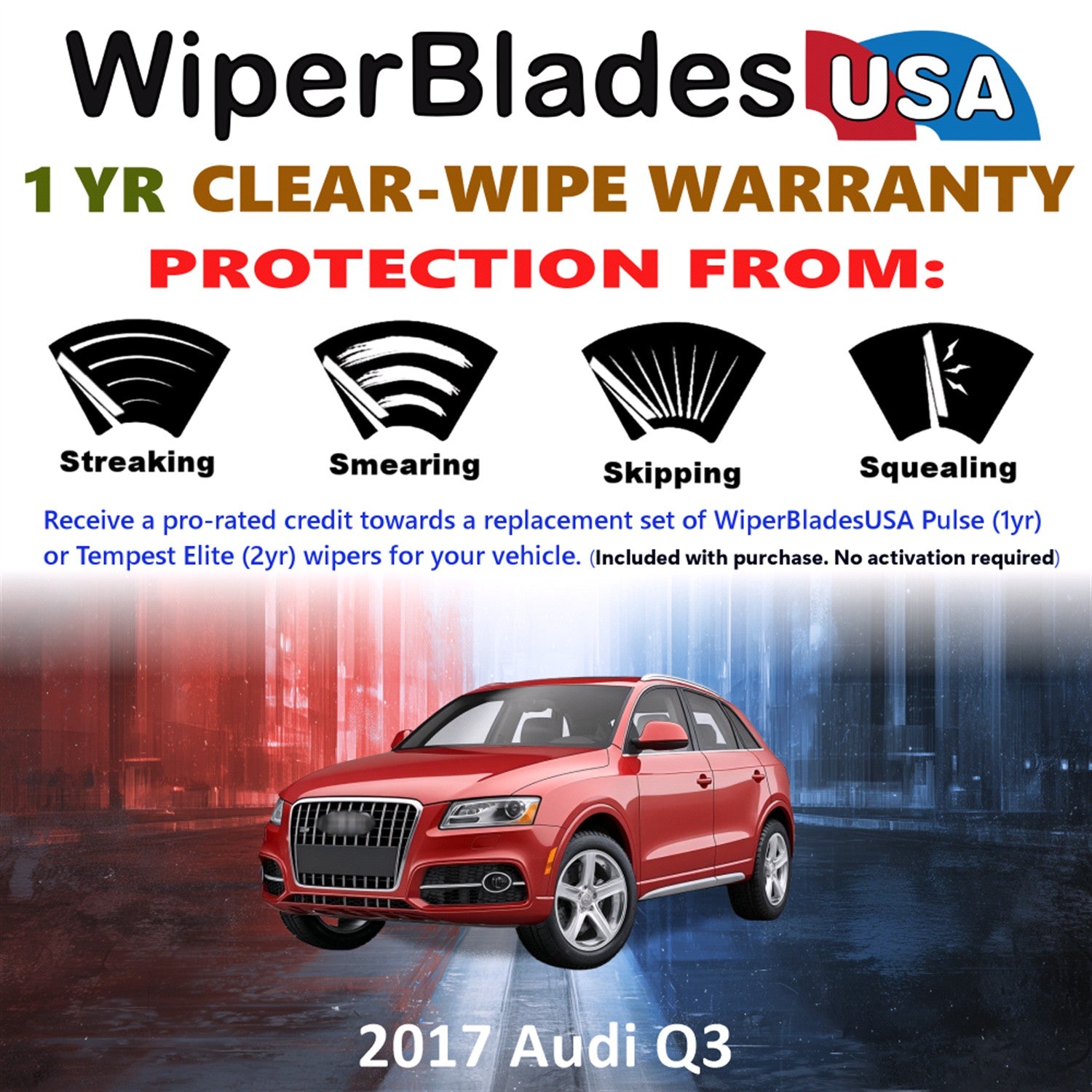 2017 Audi Q3 Front Wiper blades Set Includes 1yr Wear Warranty & Free Delivery