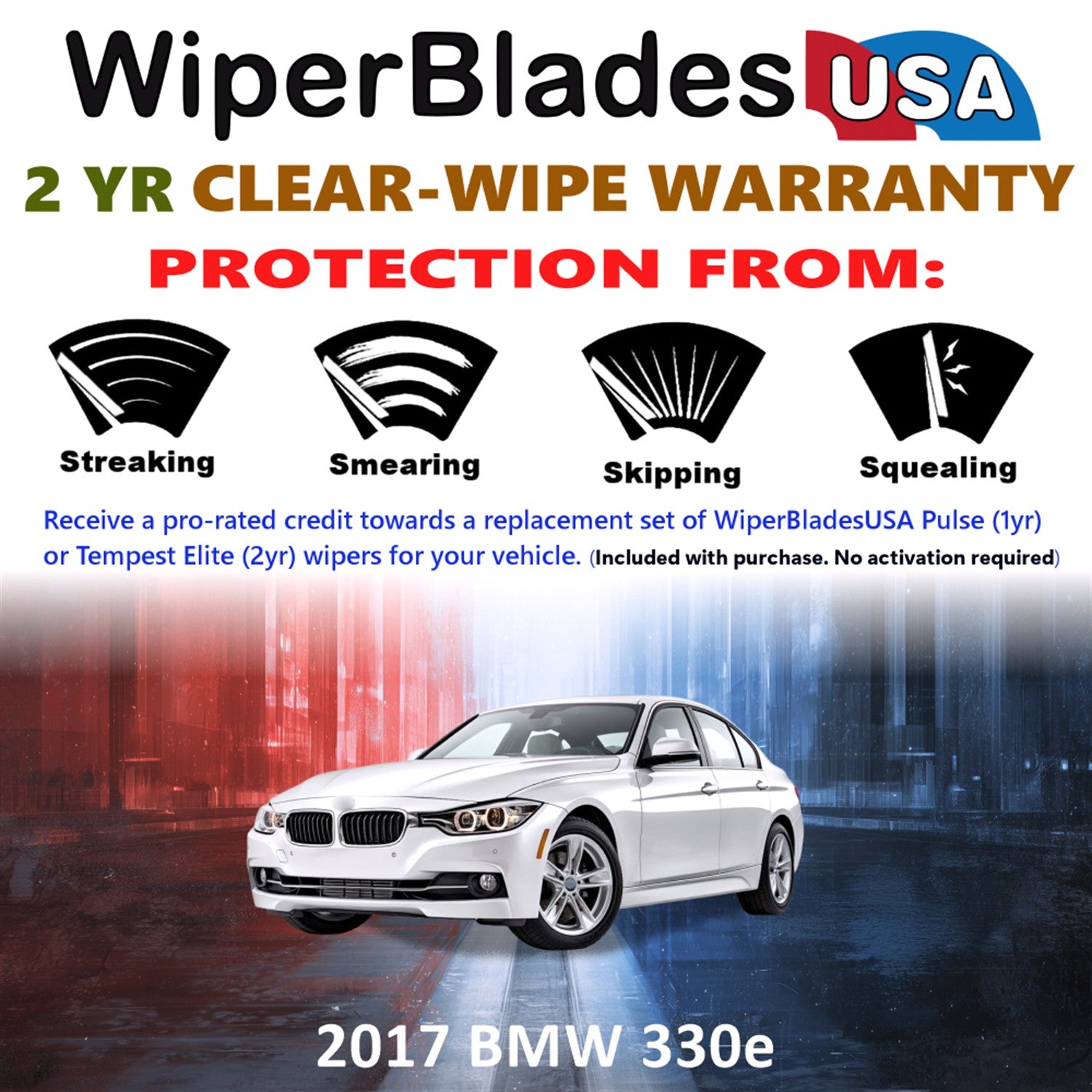 2017 BMW 330e Front Wiper blades Set  Includes 2yr Wear Warranty & Free Delivery
