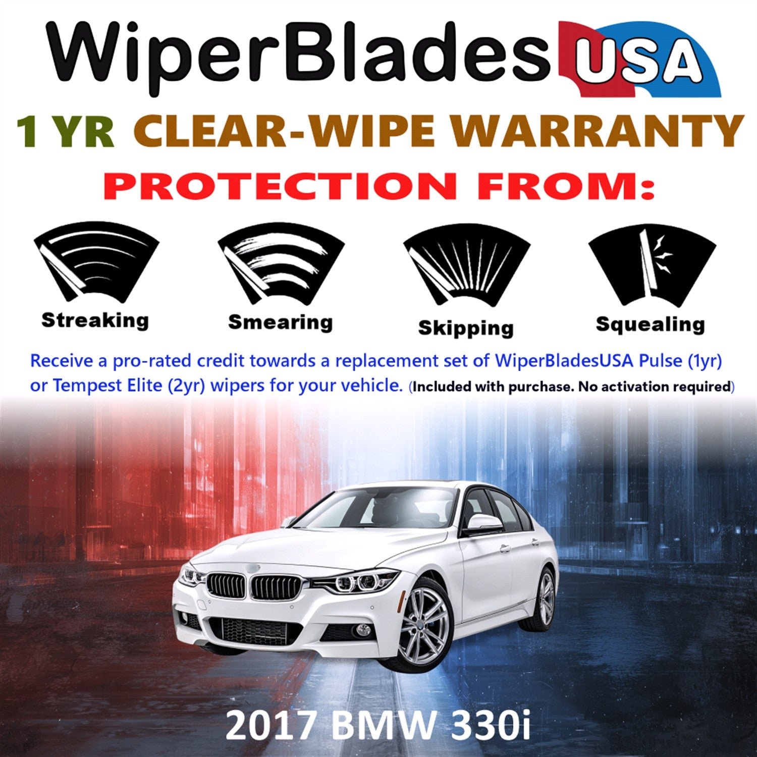 2017 BMW 330i Front Wiper blades Set Includes 1yr Wear Warranty & Free Delivery