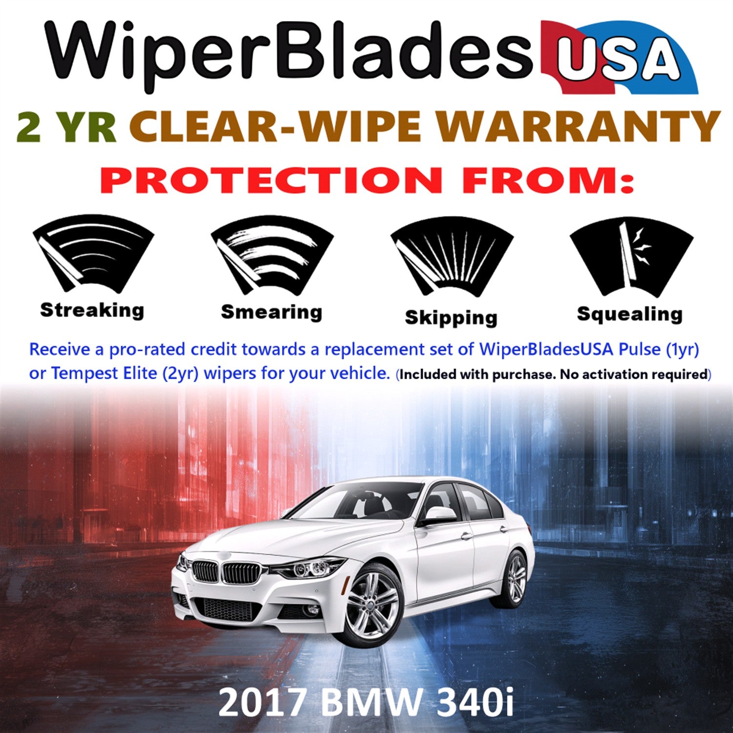 2017 BMW 340i Front Wiper blades Set  Includes 2yr Wear Warranty & Free Delivery