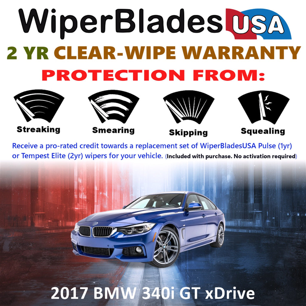 2017 BMW 340i GT xDrive Front w/Rear Wiper blades Set  Includes 2yr Wear Warranty & Free Delivery