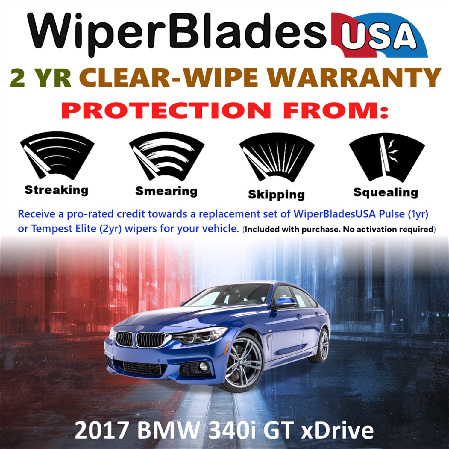 2017 BMW 340i GT xDrive Front w/Rear Wiper blades Set  Includes 2yr Wear Warranty & Free Delivery