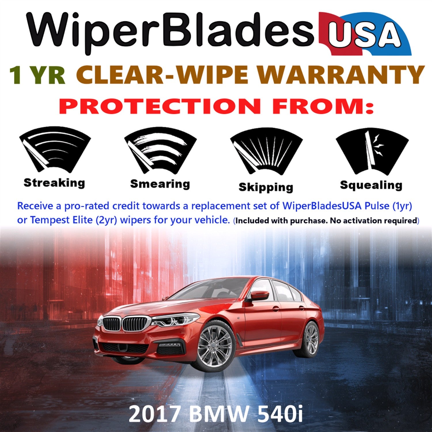2017 BMW 540i Front Wiper blades Set Includes 1yr Wear Warranty & Free Delivery
