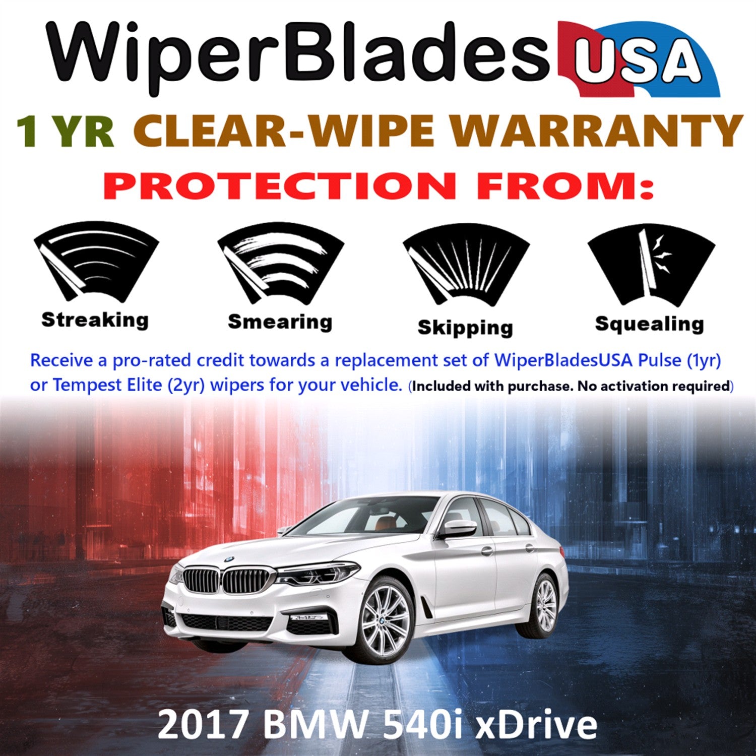 2017 BMW 540i xDrive Front Wiper blades Set Includes 1yr Wear Warranty & Free Delivery