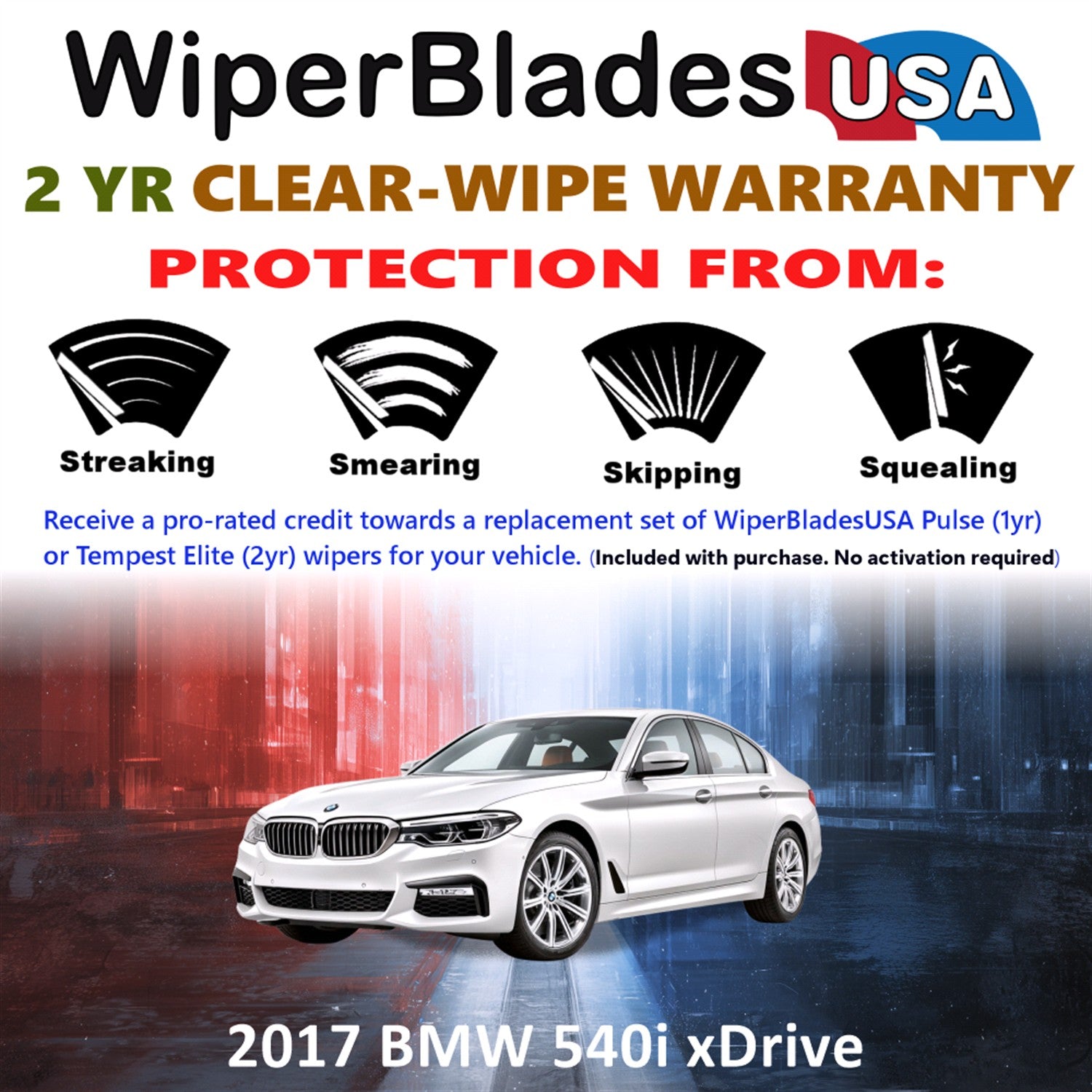 2017 BMW 540i xDrive Front Wiper blades Set  Includes 2yr Wear Warranty & Free Delivery