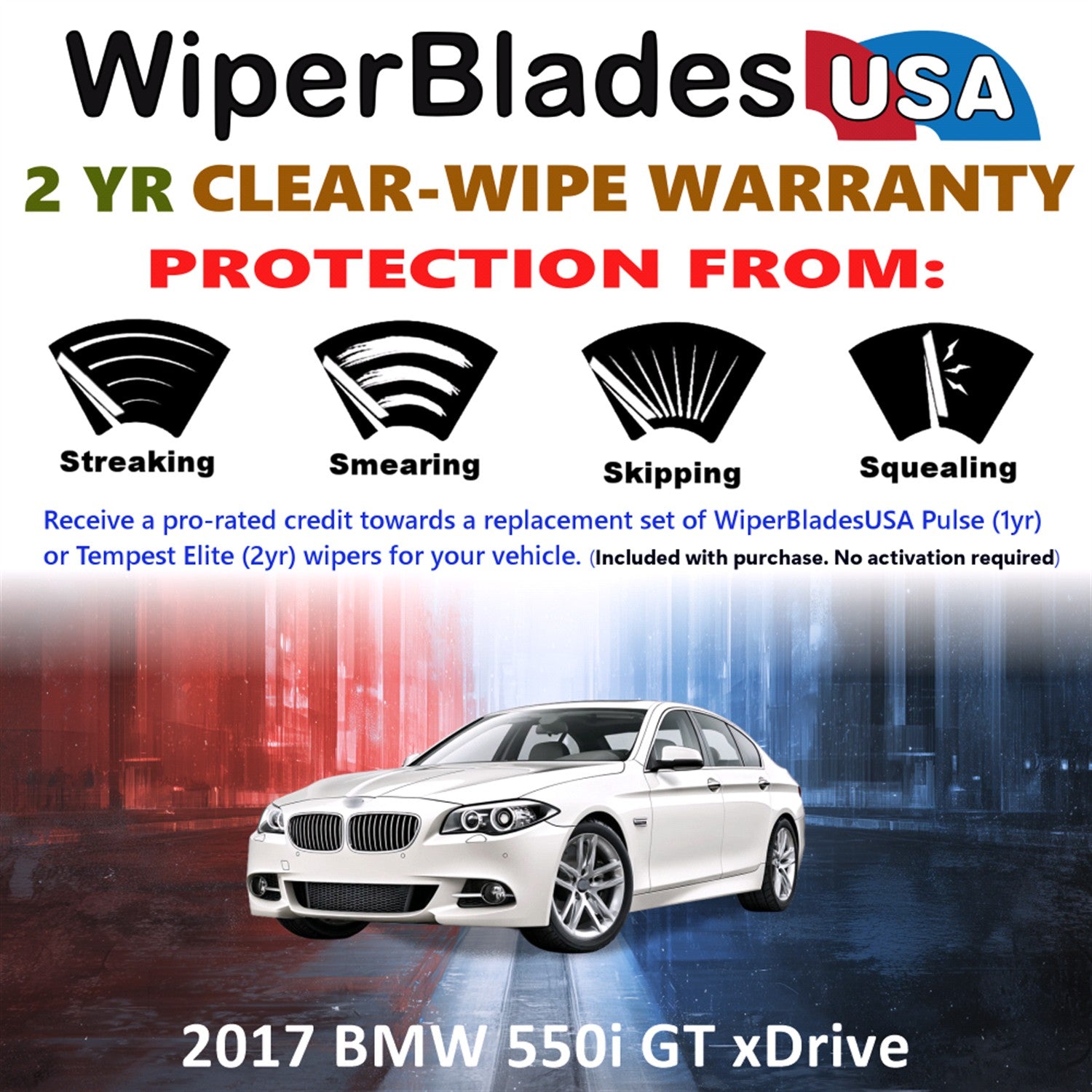 2017 BMW 550i GT xDrive Front Wiper blades Set  Includes 2yr Wear Warranty & Free Delivery