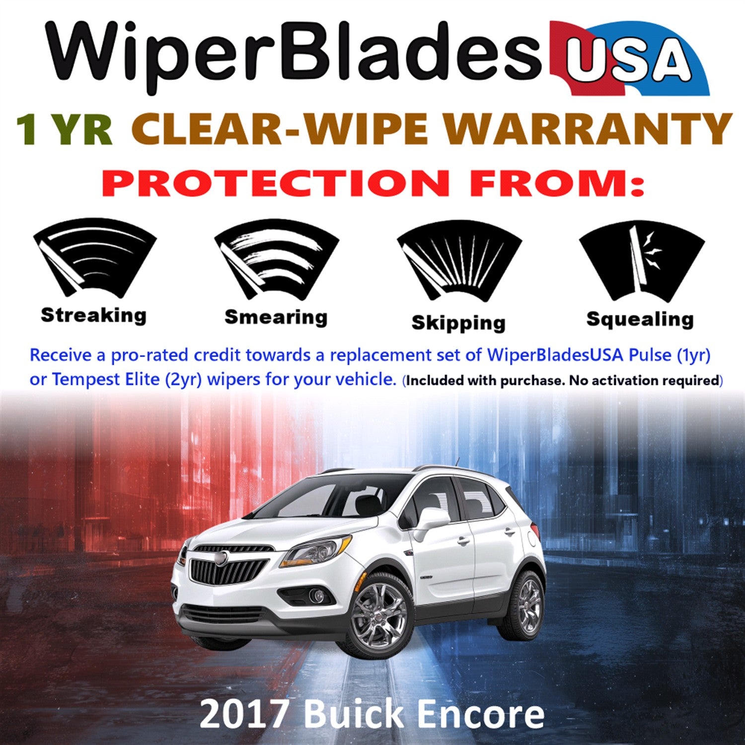 2017 Buick Encore Front w/Rear Wiper blades Set Includes 1yr Wear Warranty & Free Delivery