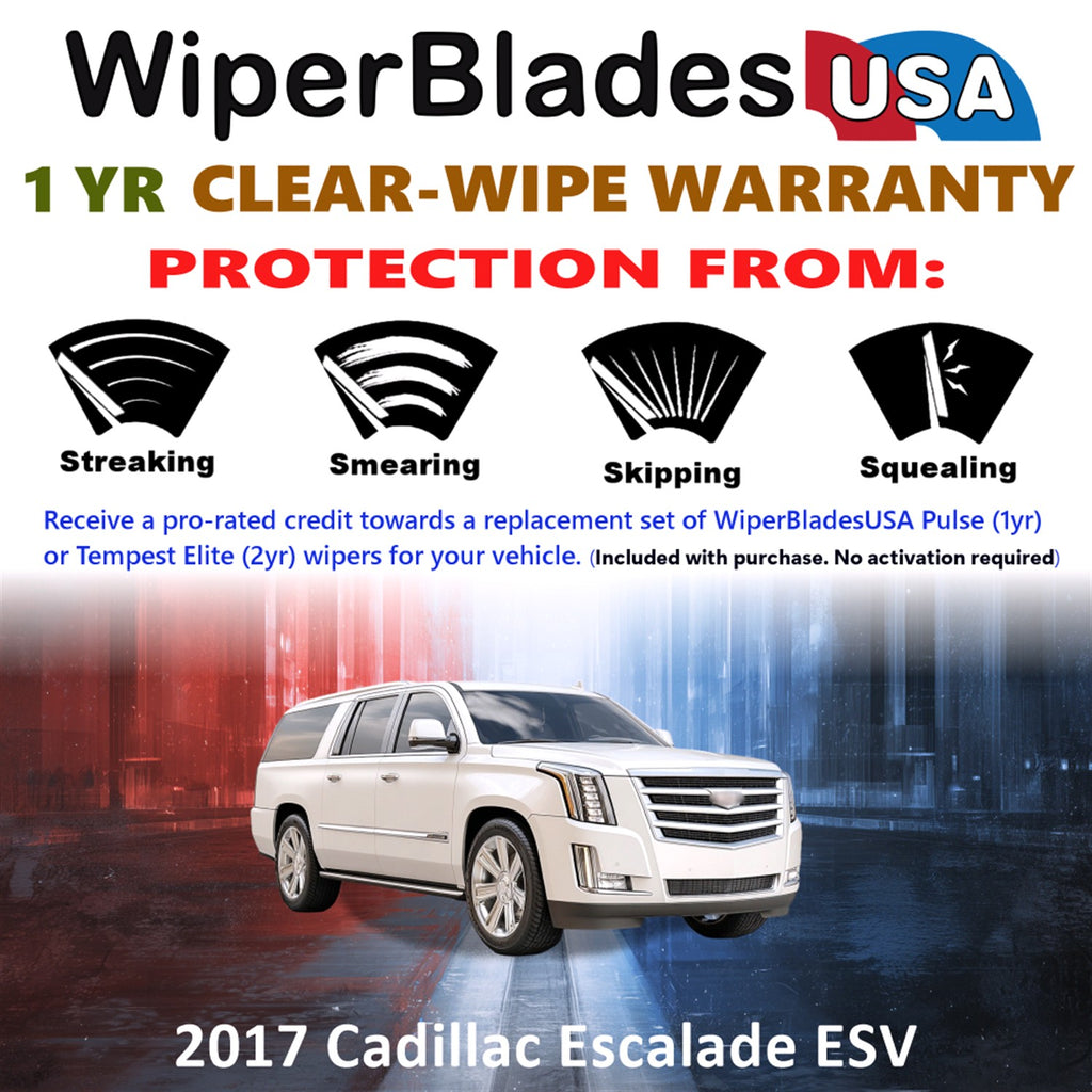 2017 Cadillac Escalade ESV Front Wiper blades Set Includes 1yr Wear Warranty & Free Delivery