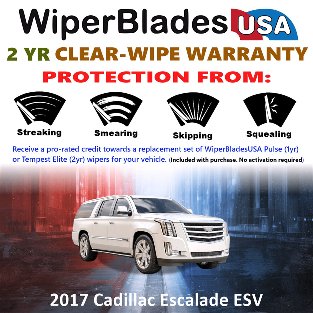 2017 Cadillac Escalade ESV Front Wiper blades Set  Includes 2yr Wear Warranty & Free Delivery