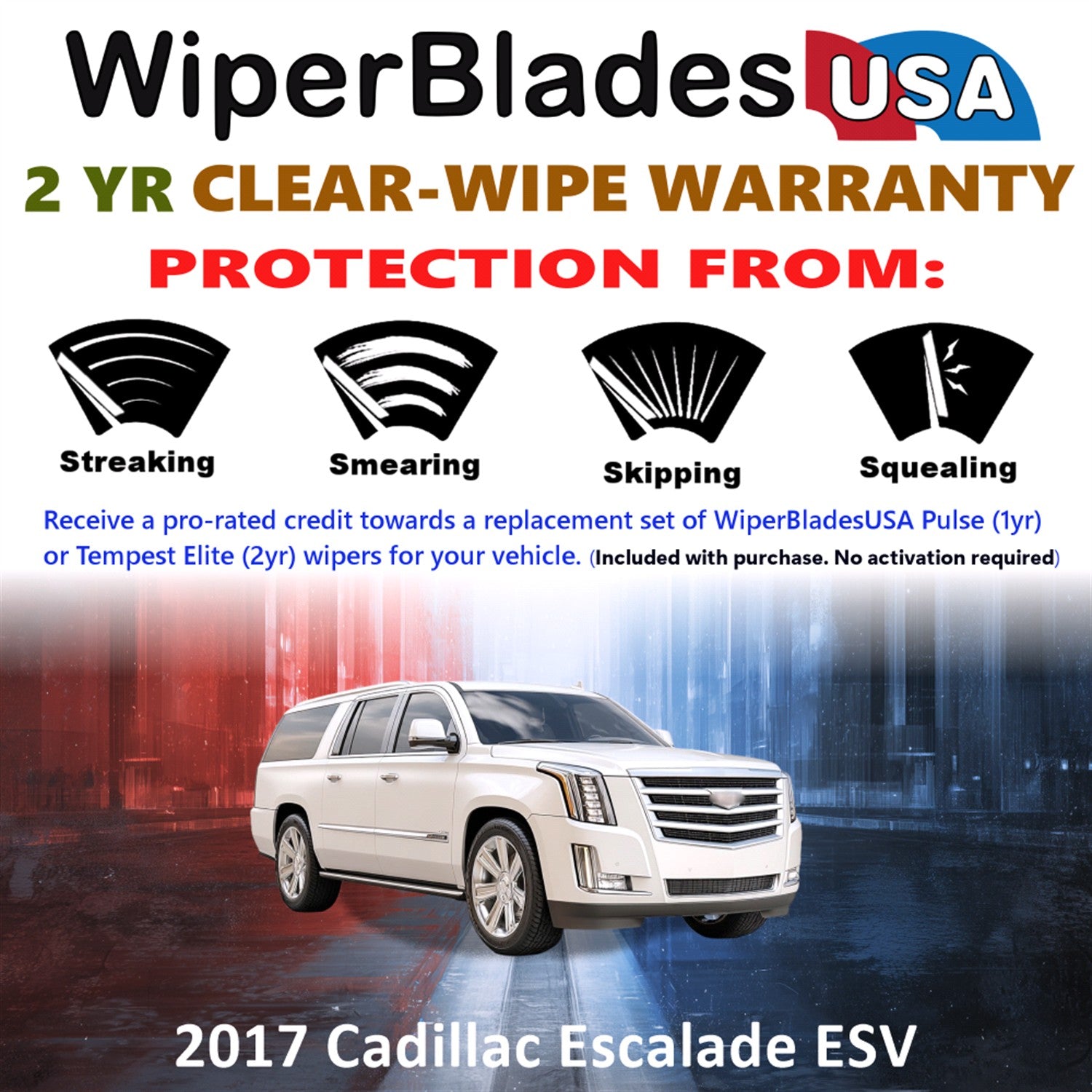 2017 Cadillac Escalade ESV Front Wiper blades Set  Includes 2yr Wear Warranty & Free Delivery