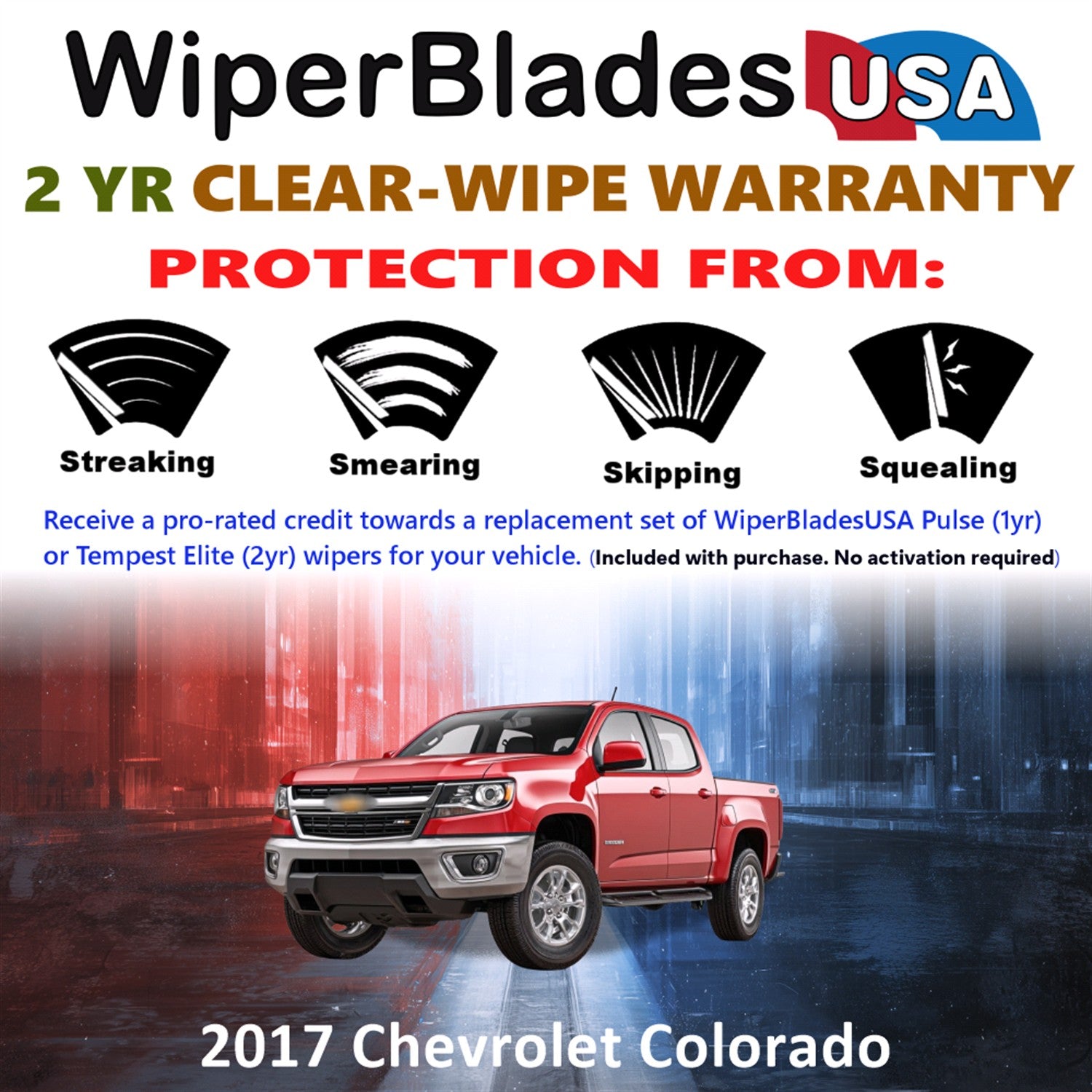 2017 Chevrolet Colorado Front Wiper blades Set  Includes 2yr Wear Warranty & Free Delivery