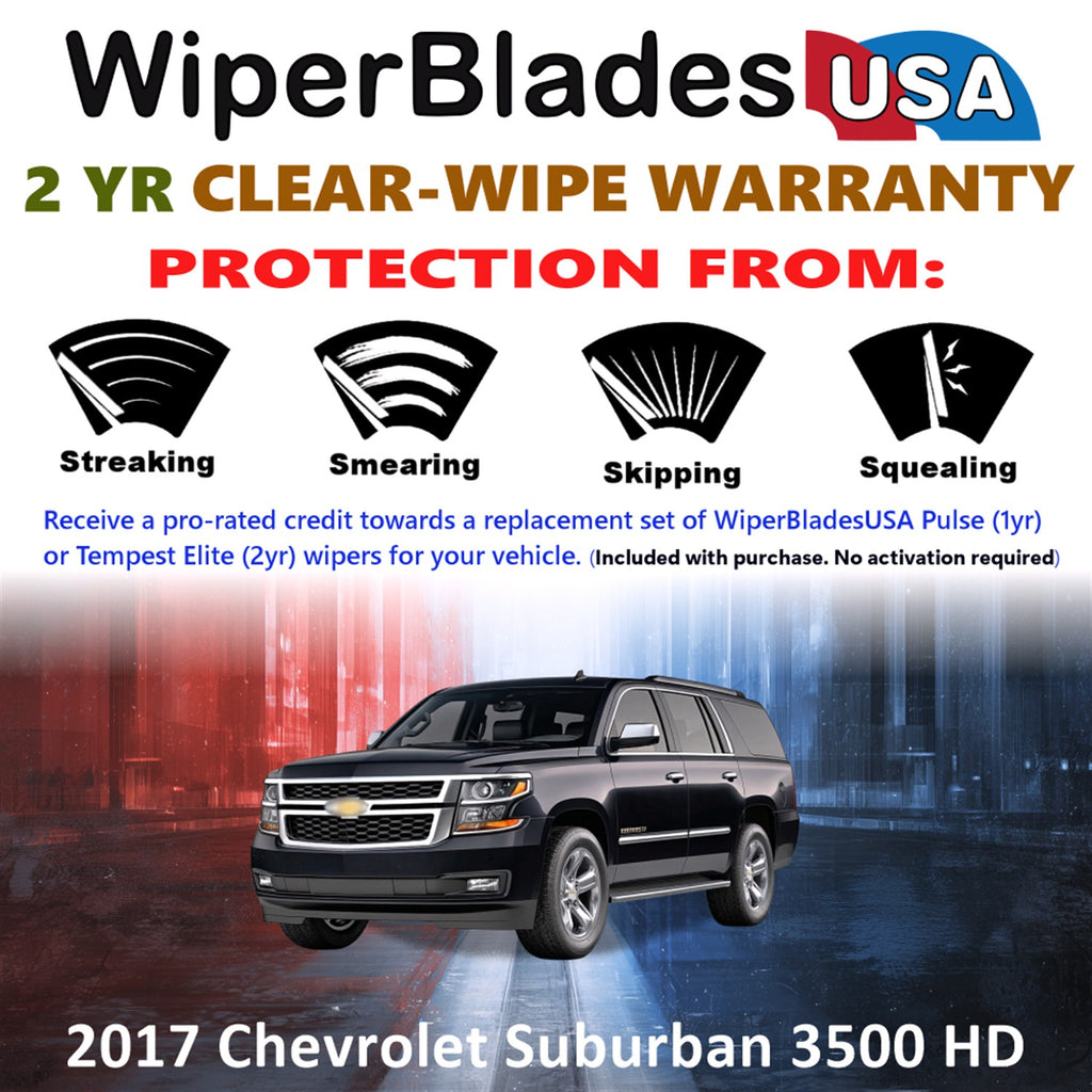 2017 Chevrolet Suburban 3500 HD Front w/Rear Wiper blades Set  Includes 2yr Wear Warranty & Free Delivery
