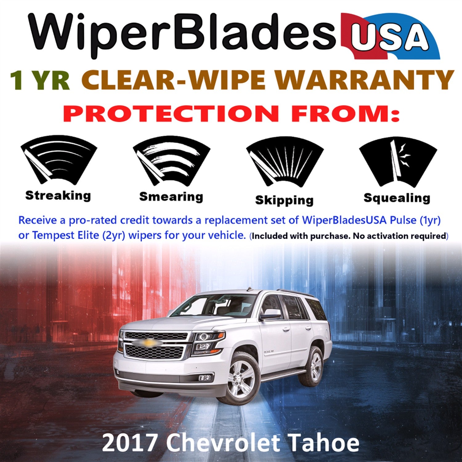 2017 Chevrolet Tahoe Front w/Rear Wiper blades Set Includes 1yr Wear Warranty & Free Delivery