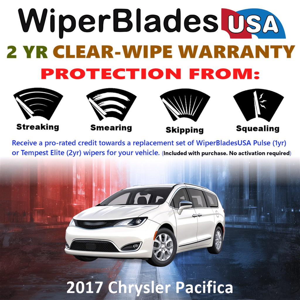 2017 Chrysler Pacifica Front w/Rear Wiper blades Set  Includes 2yr Wear Warranty & Free Delivery