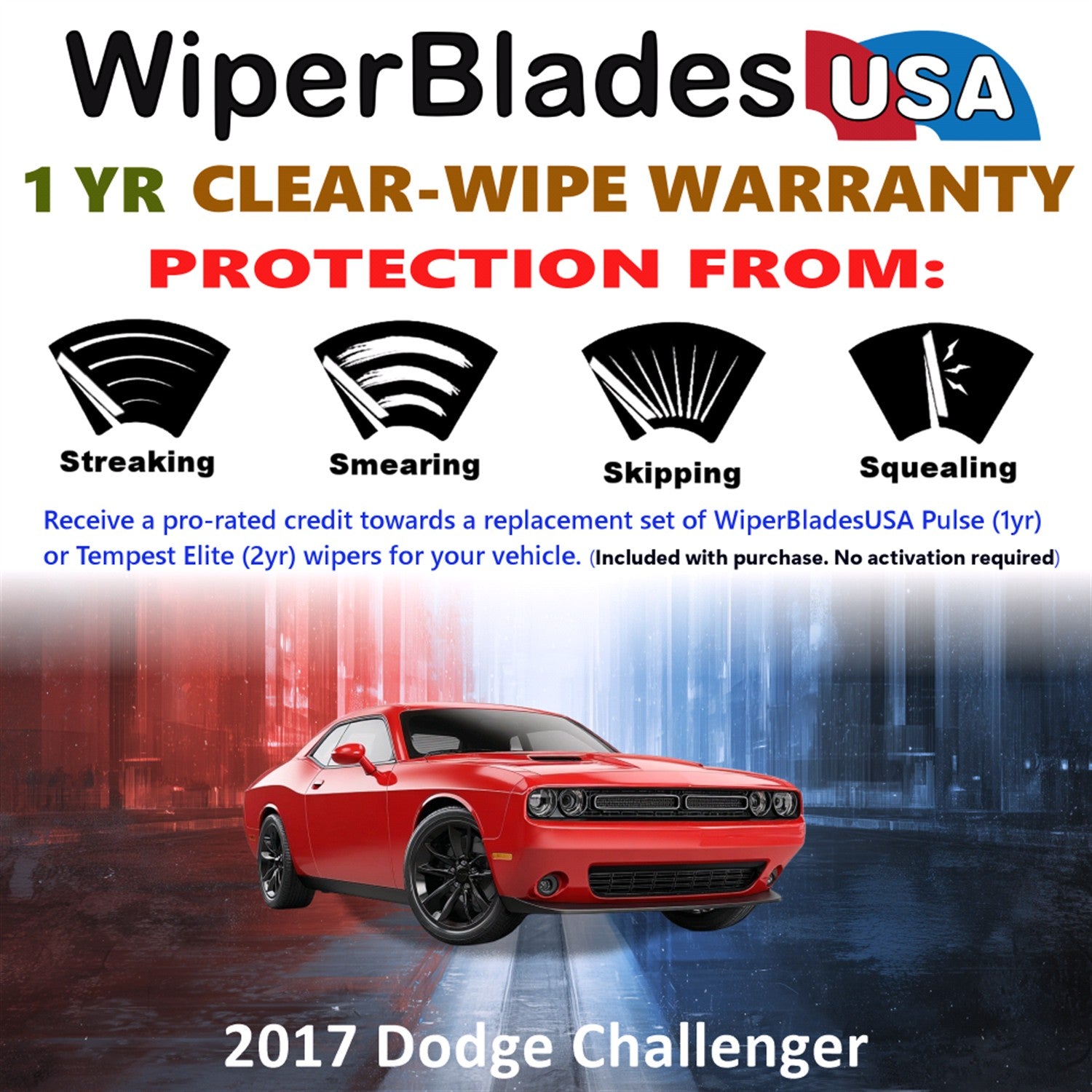 2017 Dodge Challenger Front Wiper blades Set Includes 1yr Wear Warranty & Free Delivery