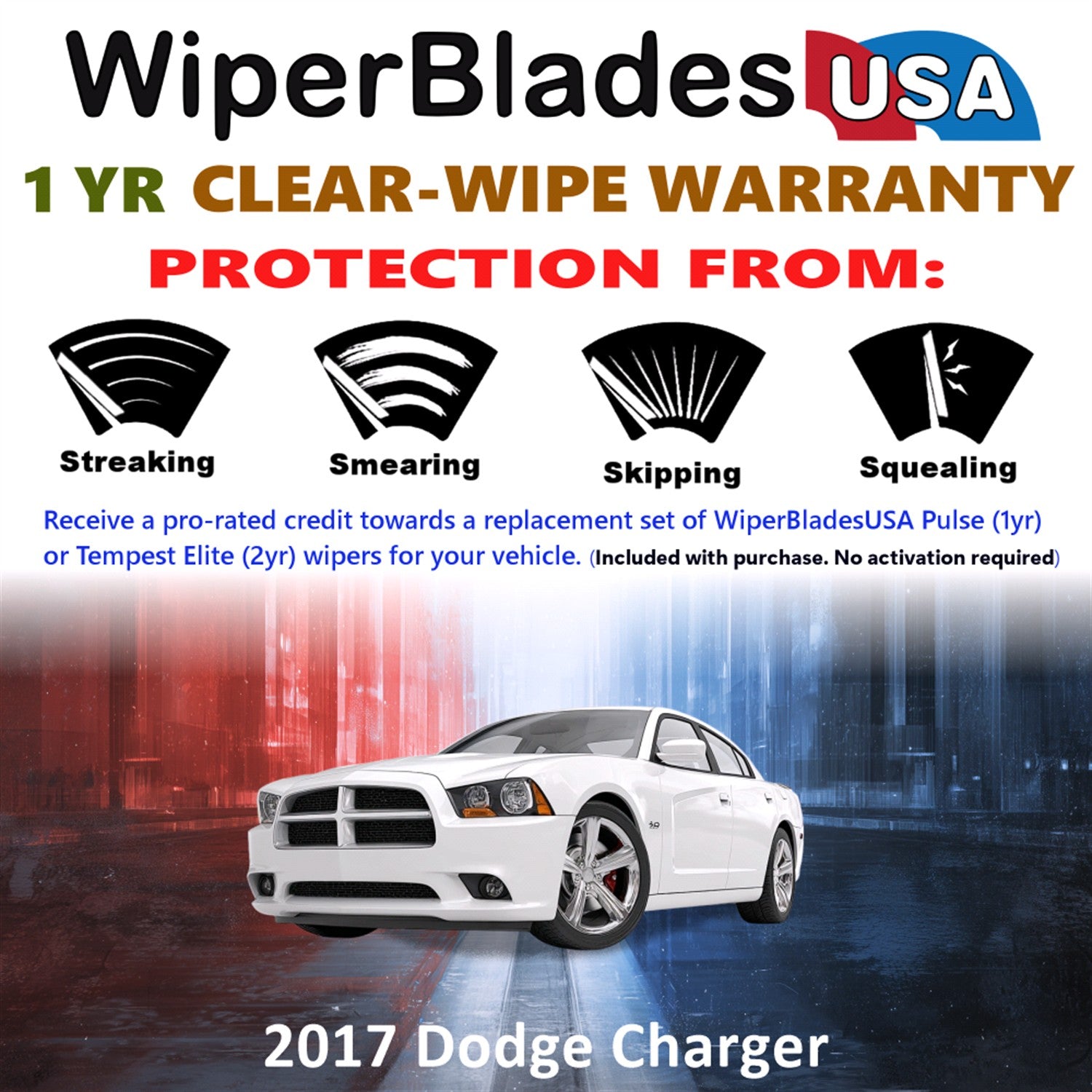 2017 Dodge Charger Front Wiper blades Set Includes 1yr Wear Warranty & Free Delivery
