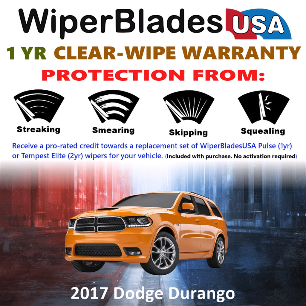 2017 Dodge Durango Front w/Rear Wiper blades Set Includes 1yr Wear Warranty & Free Delivery