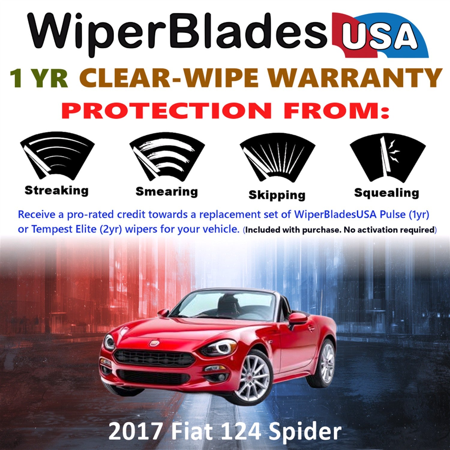 2017 Fiat 124 Spider Front Wiper blades Set Includes 1yr Wear Warranty & Free Delivery