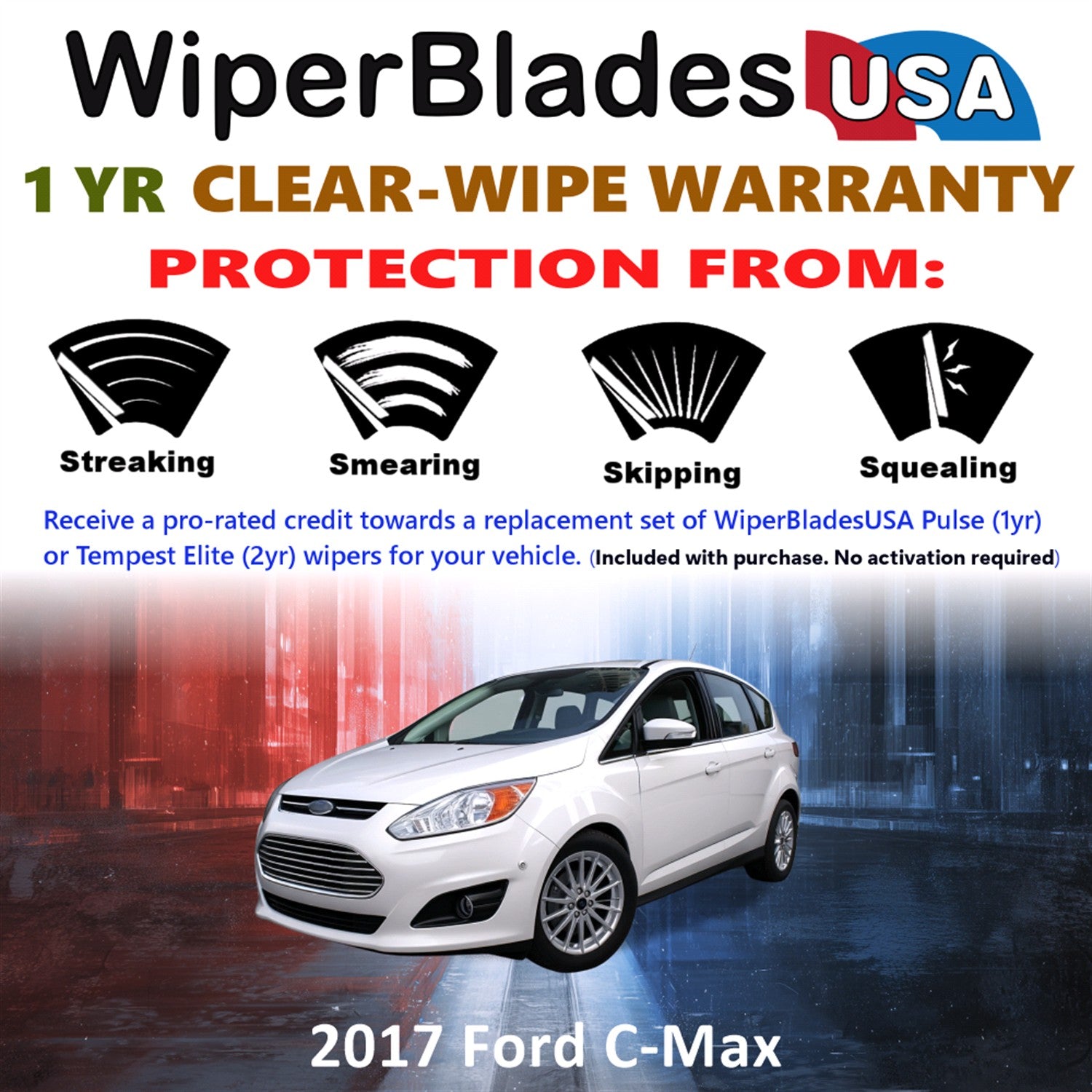 2017 Ford C-Max Front w/Rear Wiper blades Set Includes 1yr Wear Warranty & Free Delivery