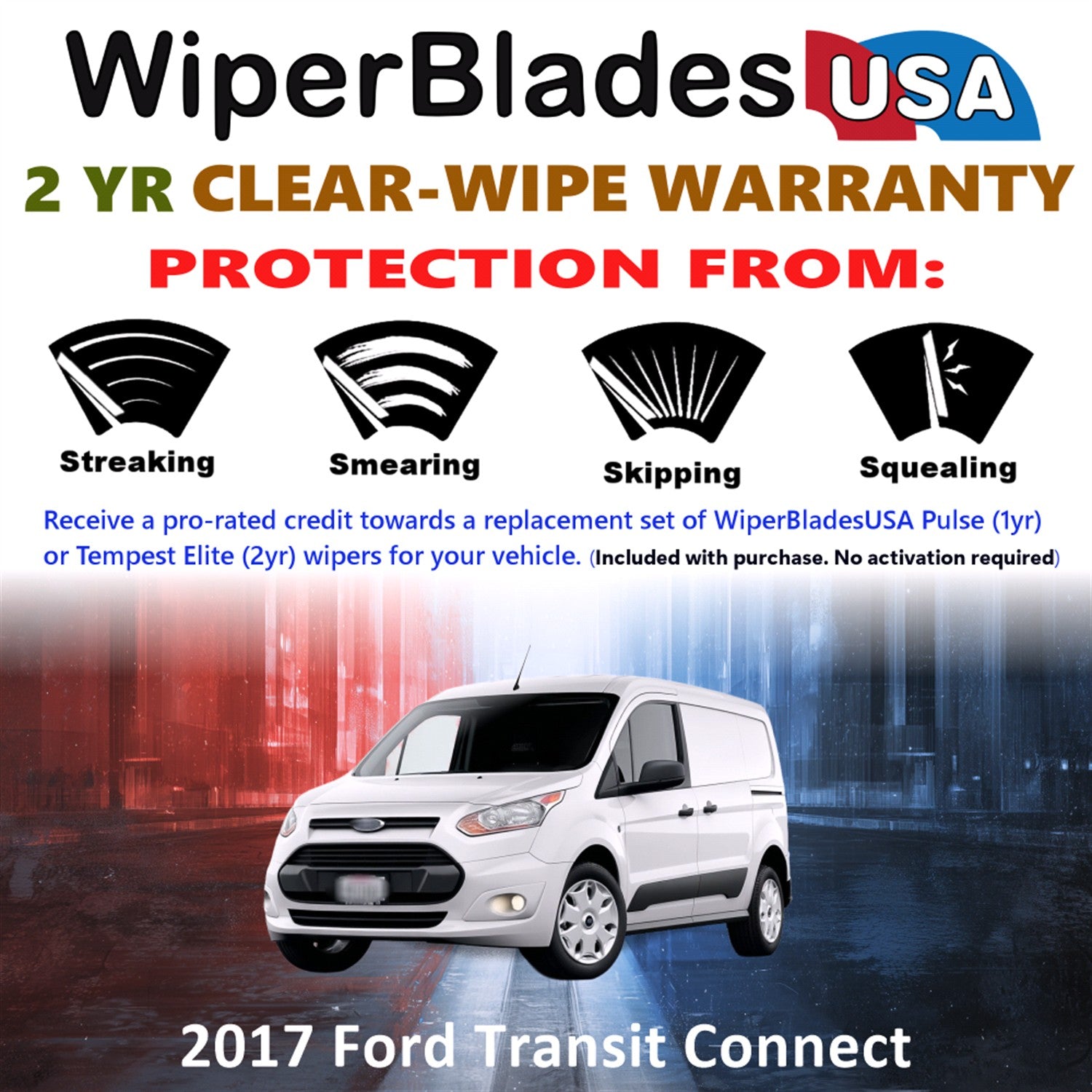2017 Ford Transit Connect Front Wiper blades Set  Includes 2yr Wear Warranty & Free Delivery