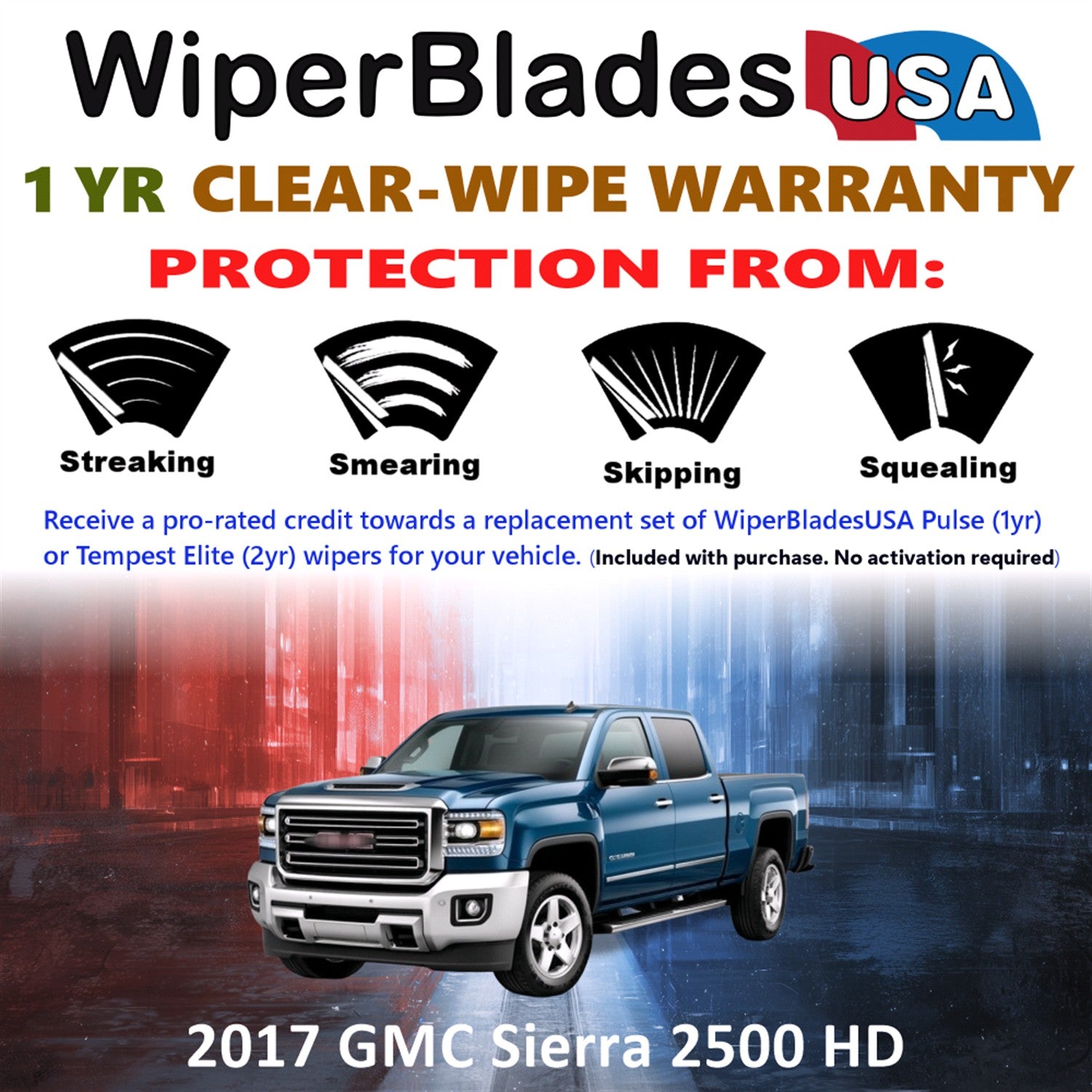 2017 GMC Sierra 2500 HD Front Wiper blades Set Includes 1yr Wear Warranty & Free Delivery