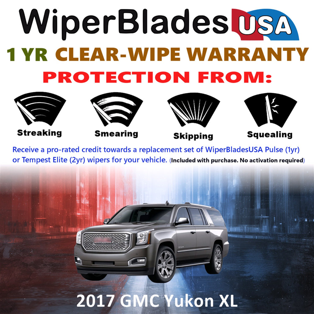 2017 GMC Yukon XL Front w/Rear Wiper blades Set Includes 1yr Wear Warranty & Free Delivery