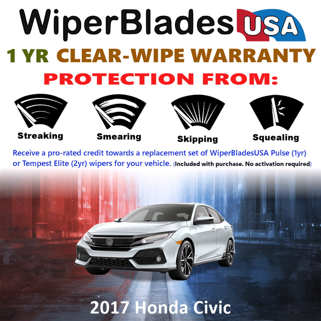 2017 Honda Civic Front w/Rear Wiper blades Set Includes 1yr Wear Warranty & Free Delivery