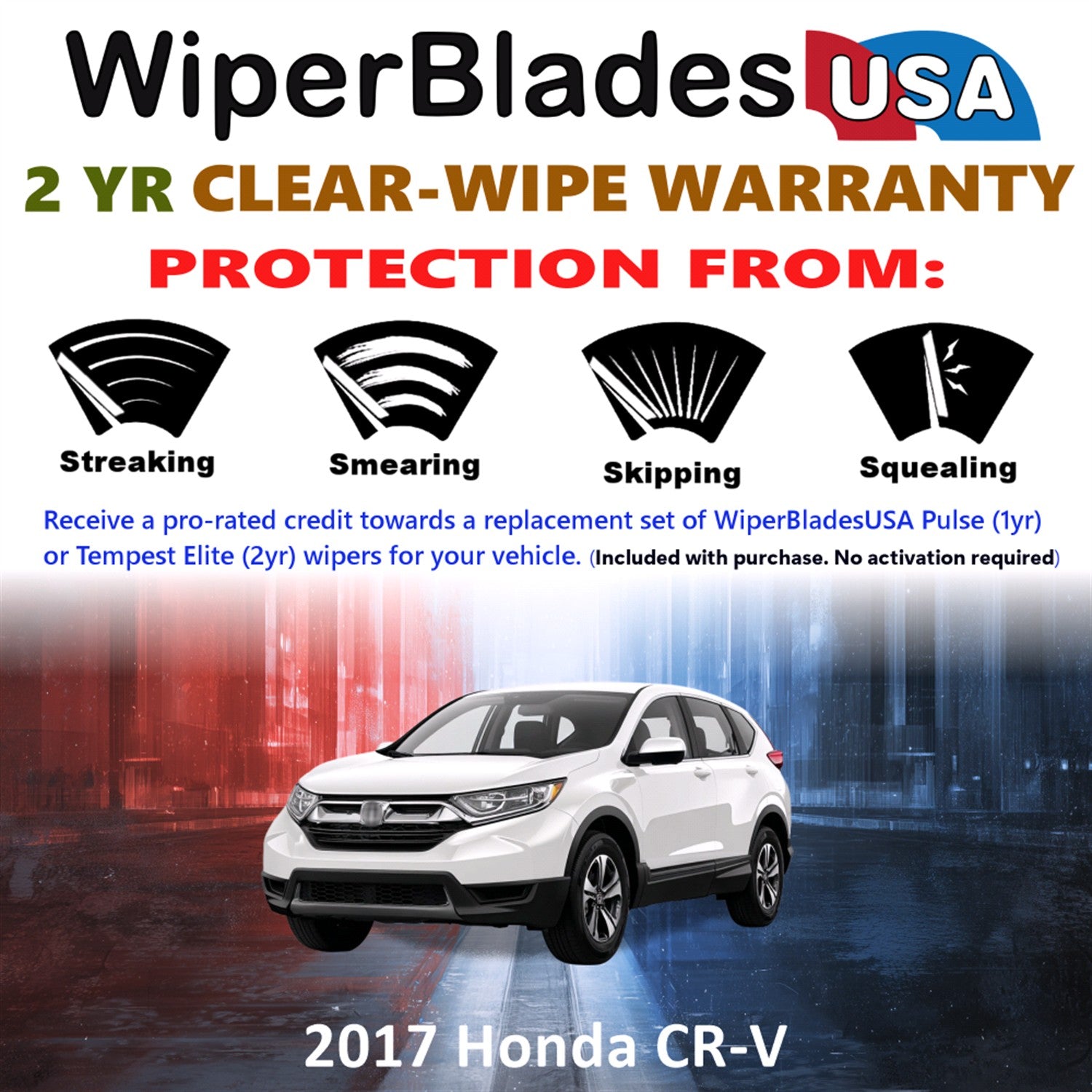 2017 Honda CR-V Front w/Rear Wiper blades Set  Includes 2yr Wear Warranty & Free Delivery