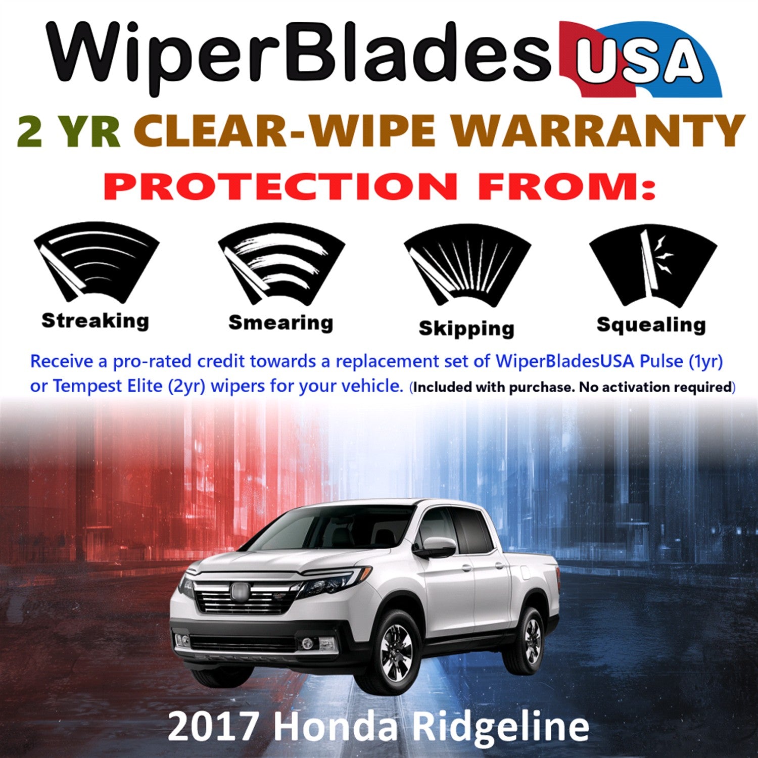 2017 Honda Ridgeline Front Wiper blades Set  Includes 2yr Wear Warranty & Free Delivery