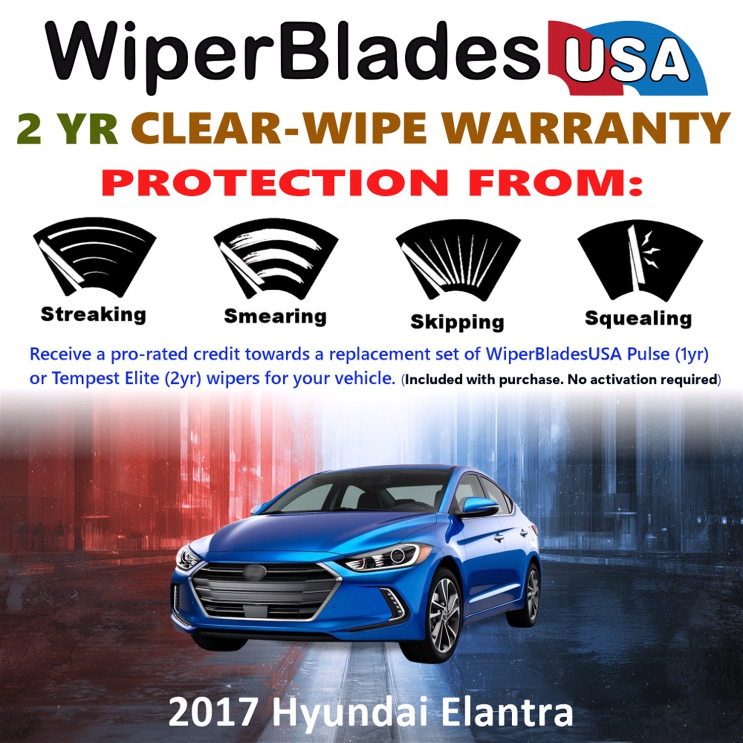 2017 Hyundai Elantra Front Wiper blades Set  Includes 2yr Wear Warranty & Free Delivery