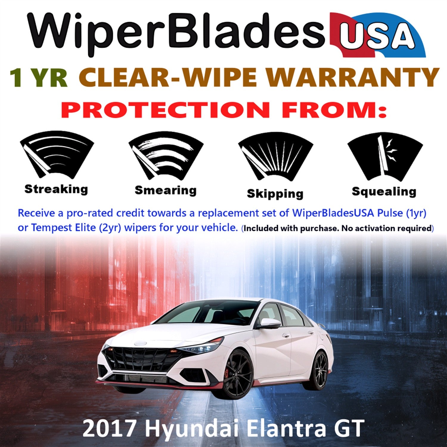 2017 Hyundai Elantra GT Front Wiper blades Set Includes 1yr Wear Warranty & Free Delivery