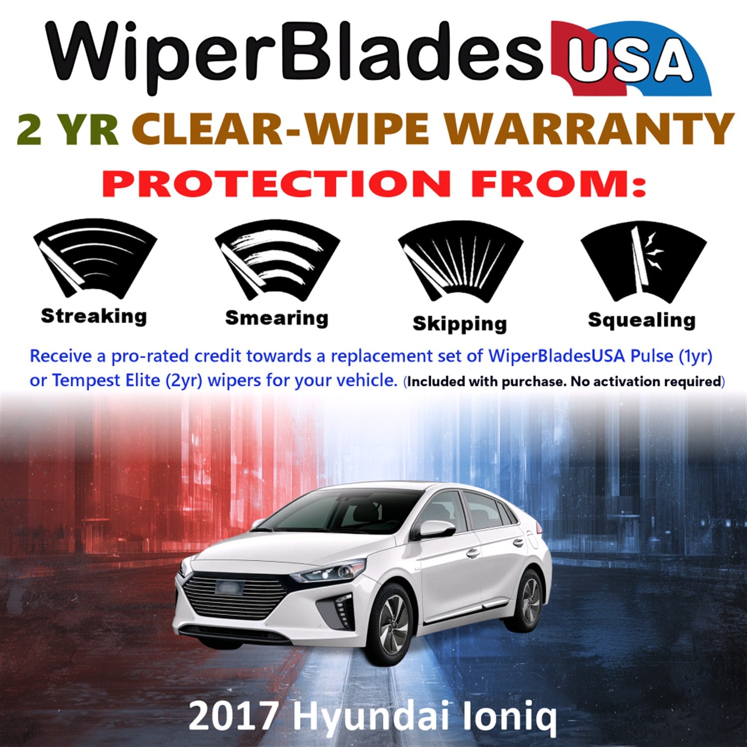 2017 Hyundai Ioniq Front w/Rear Wiper blades Set  Includes 2yr Wear Warranty & Free Delivery