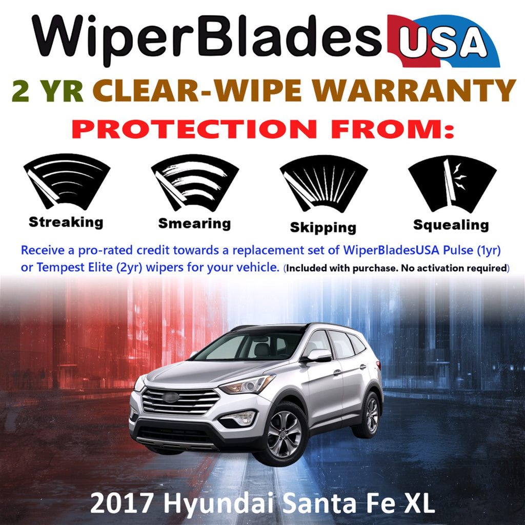 2017 Hyundai Santa Fe XL Front w/Rear Wiper blades Set  Includes 2yr Wear Warranty & Free Delivery