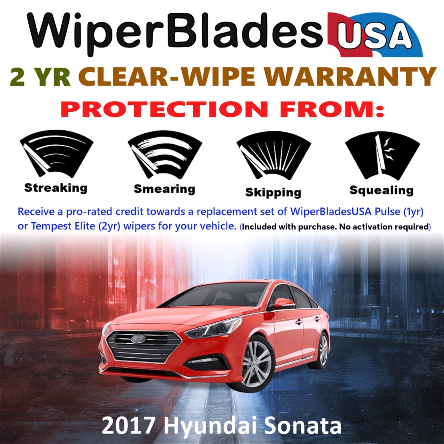 2017 Hyundai Sonata Front Wiper blades Set  Includes 2yr Wear Warranty & Free Delivery