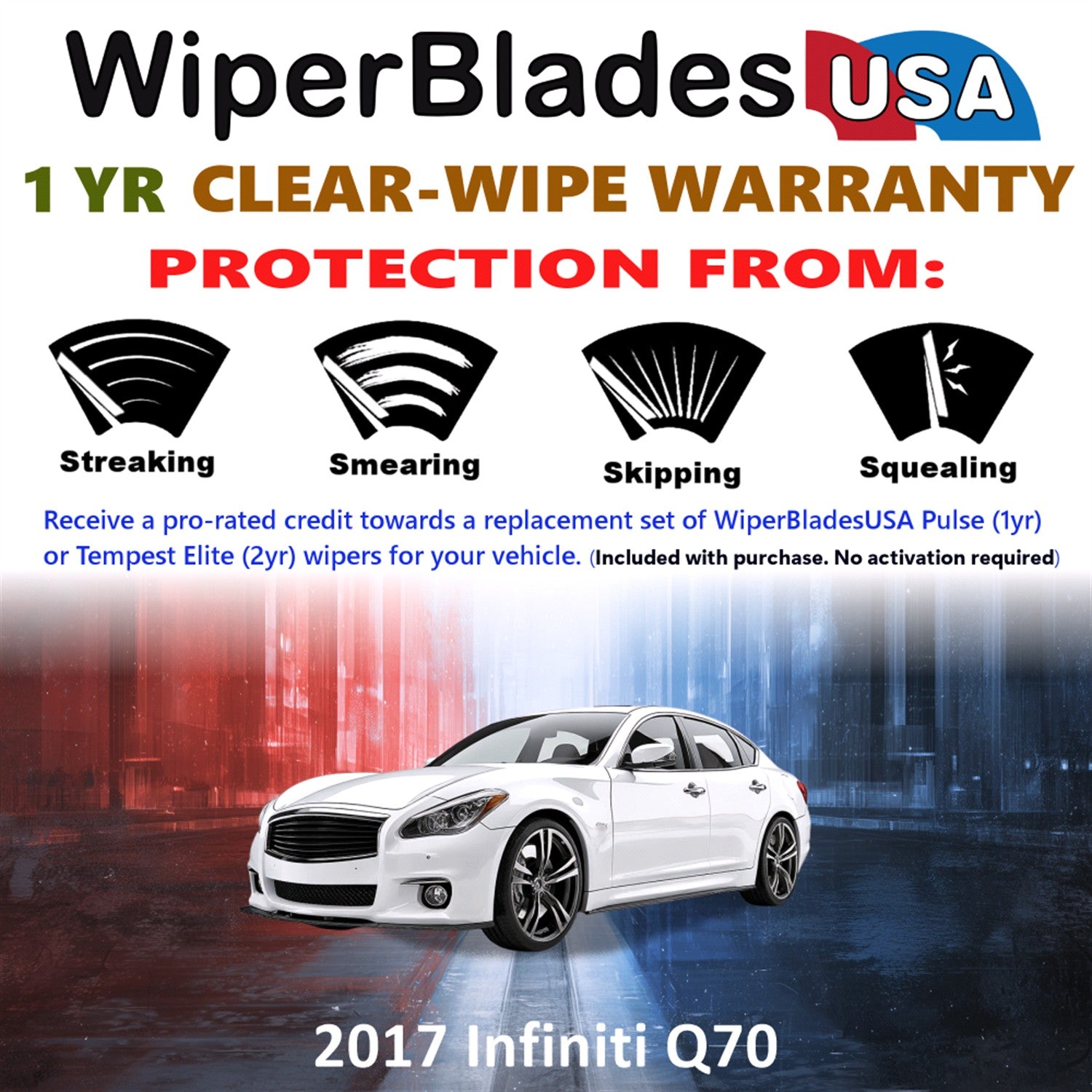2017 Infiniti Q70 Front Wiper blades Set Includes 1yr Wear Warranty & Free Delivery