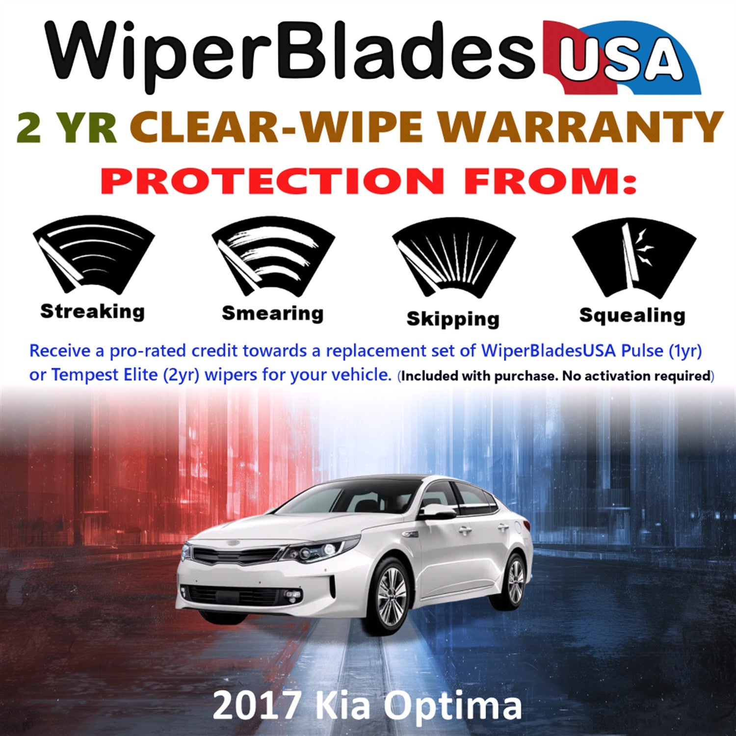 2017 Kia Optima Front Wiper blades Set  Includes 2yr Wear Warranty & Free Delivery