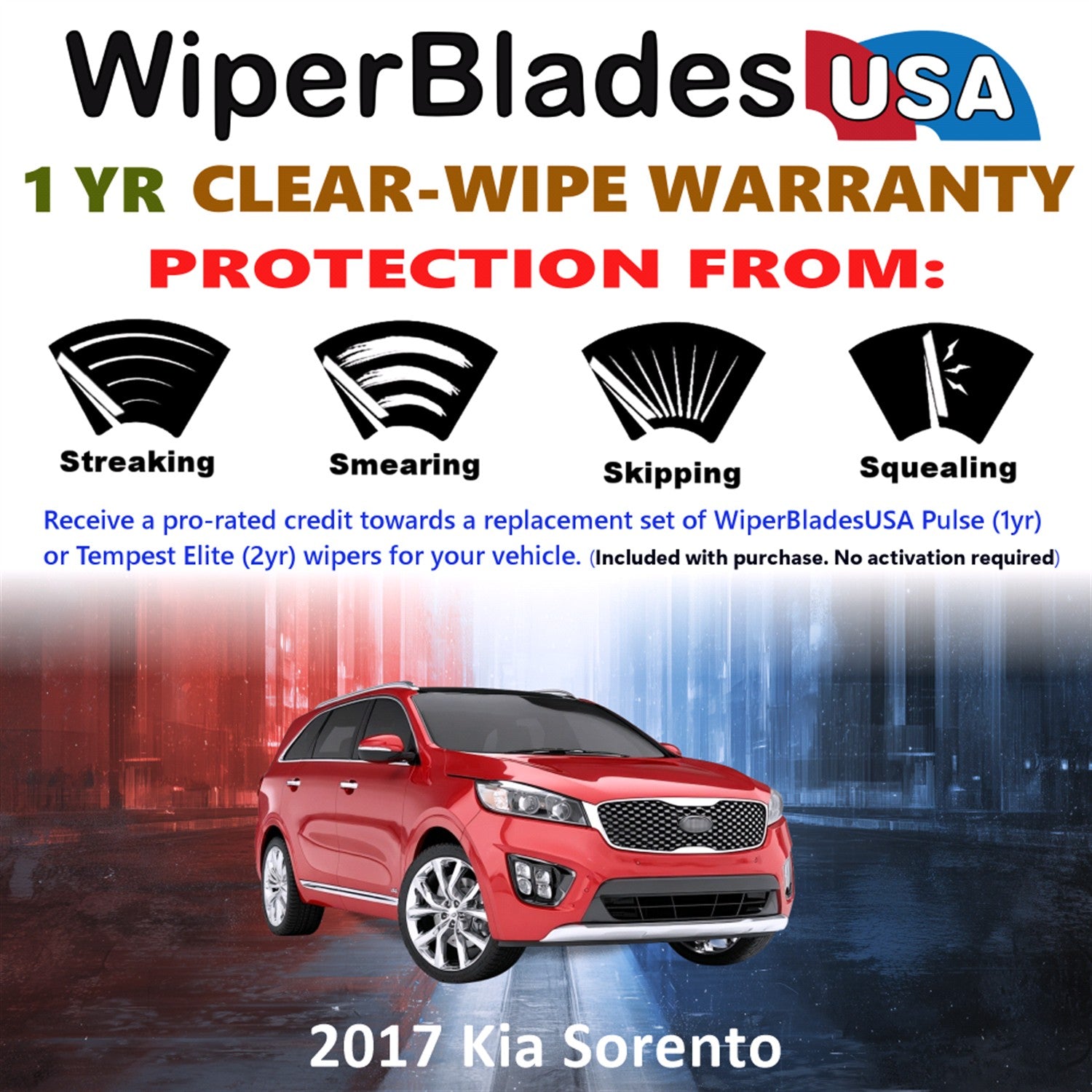 2017 Kia Sorento Front w/Rear Wiper blades Set Includes 1yr Wear Warranty & Free Delivery