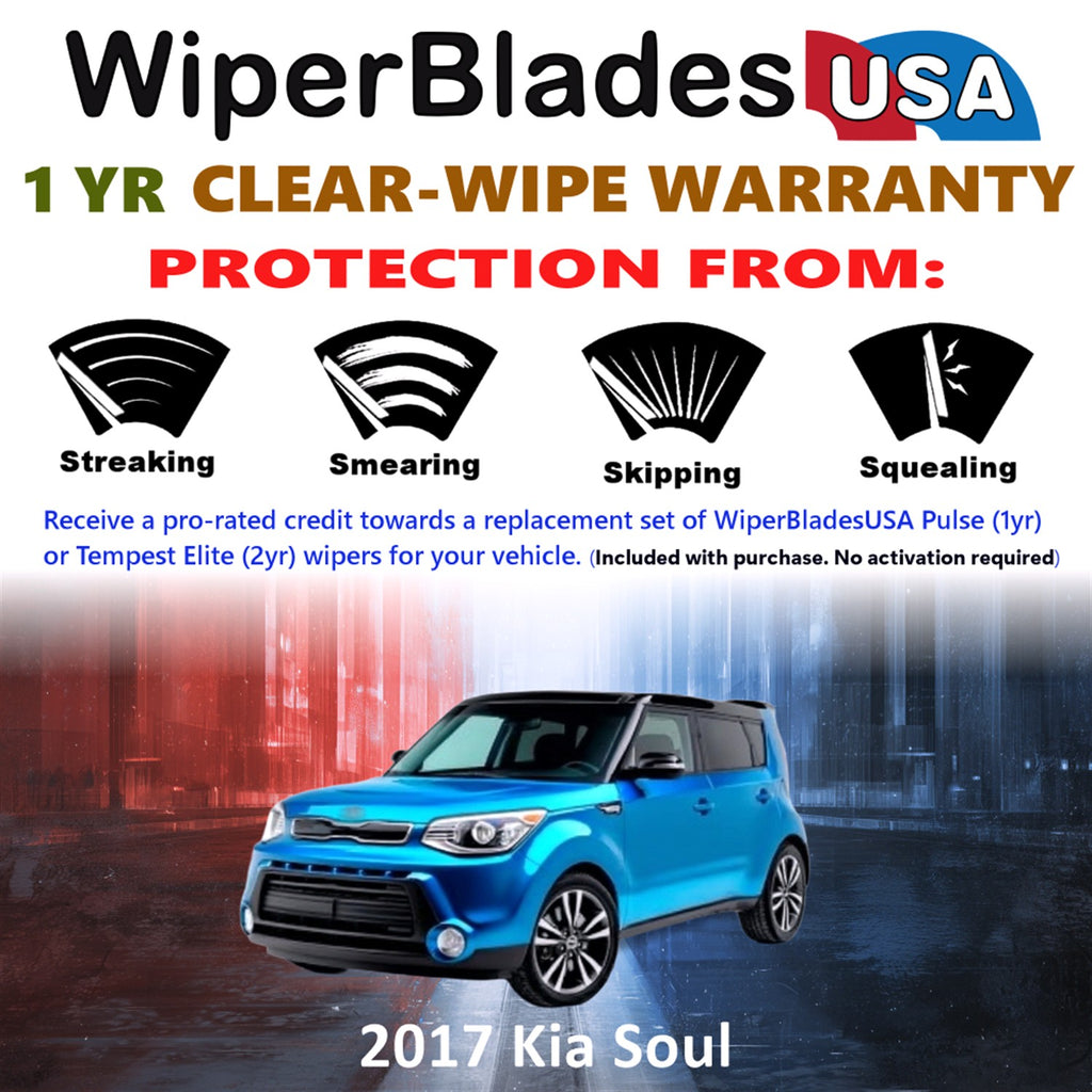 2017 Kia Soul Front w/Rear Wiper blades Set Includes 1yr Wear Warranty & Free Delivery