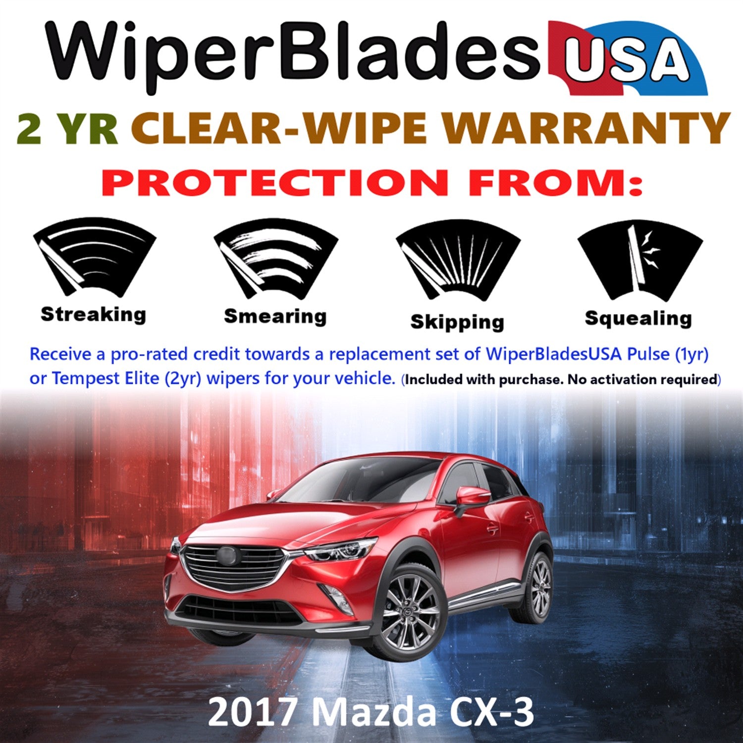 2017 Mazda CX-3 Front w/Rear Wiper blades Set  Includes 2yr Wear Warranty & Free Delivery