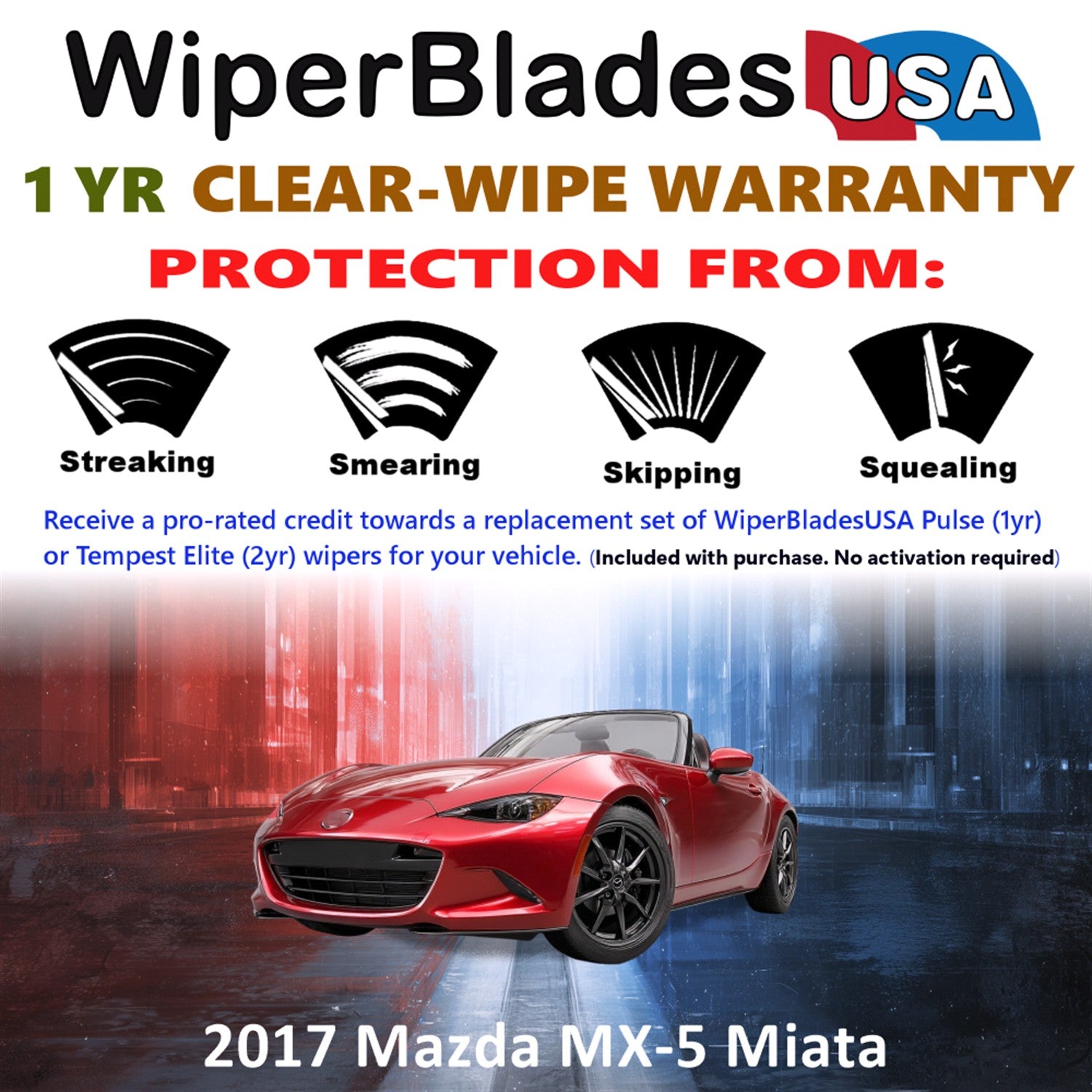 2017 Mazda MX-5 Miata Front Wiper blades Set Includes 1yr Wear Warranty & Free Delivery