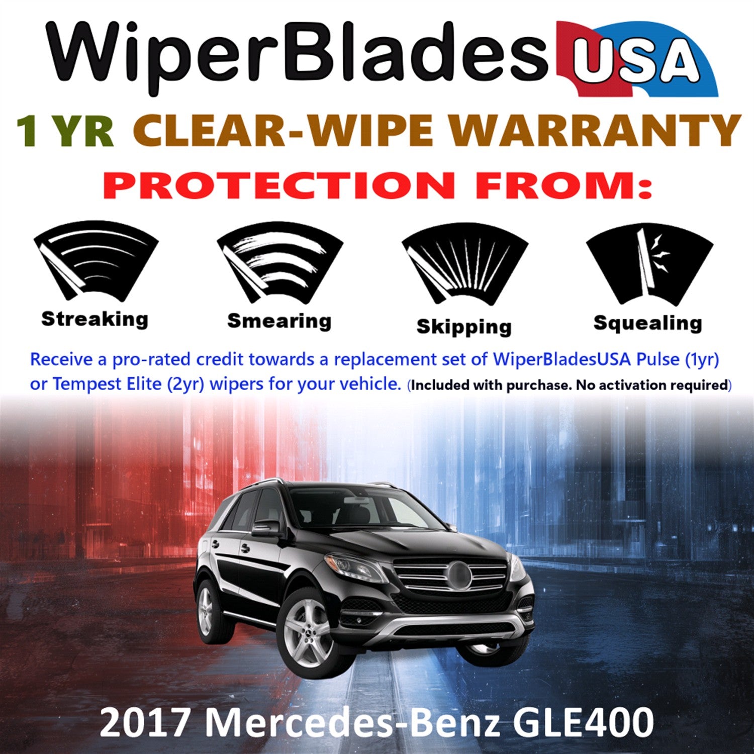 2017 Mercedes-Benz GLE400 Front w/Rear Wiper blades Set Includes 1yr Wear Warranty & Free Delivery