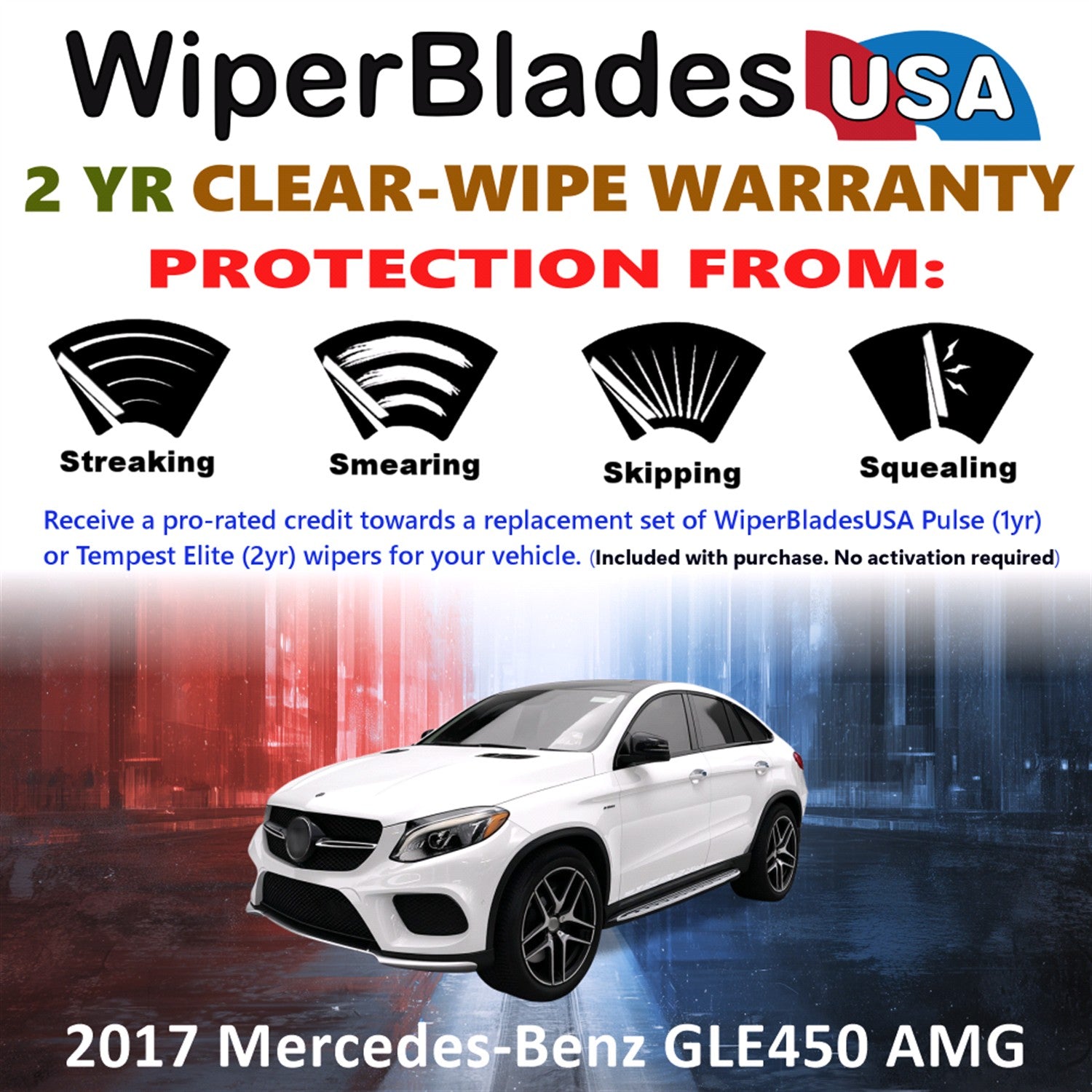 2017 Mercedes-Benz GLE450 AMG Front w/Rear Wiper blades Set  Includes 2yr Wear Warranty & Free Delivery