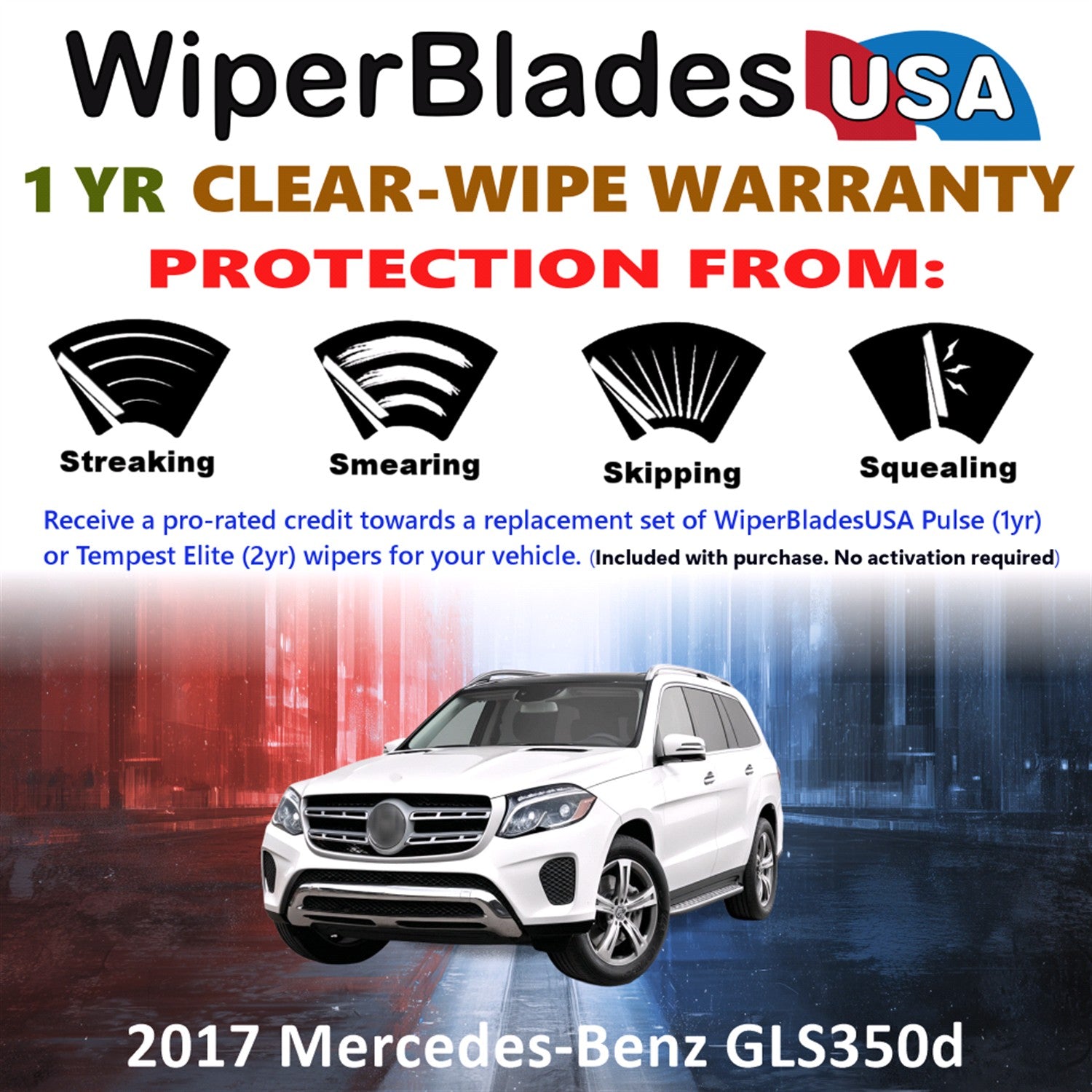 2017 Mercedes-Benz GLS350d Front w/Rear Wiper blades Set Includes 1yr Wear Warranty & Free Delivery