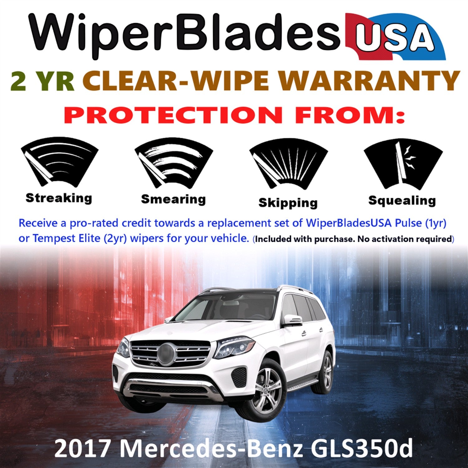 2017 Mercedes-Benz GLS350d Front w/Rear Wiper blades Set  Includes 2yr Wear Warranty & Free Delivery