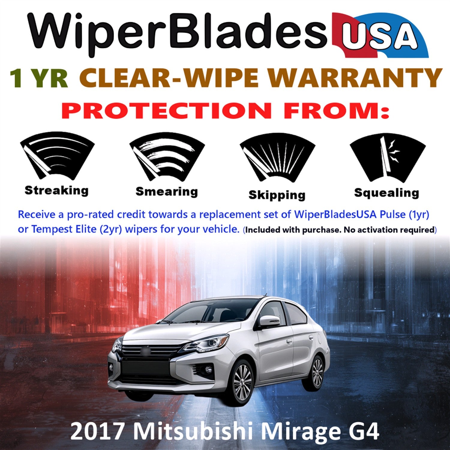 2017 Mitsubishi Mirage G4 Front Wiper blades Set Includes 1yr Wear Warranty & Free Delivery