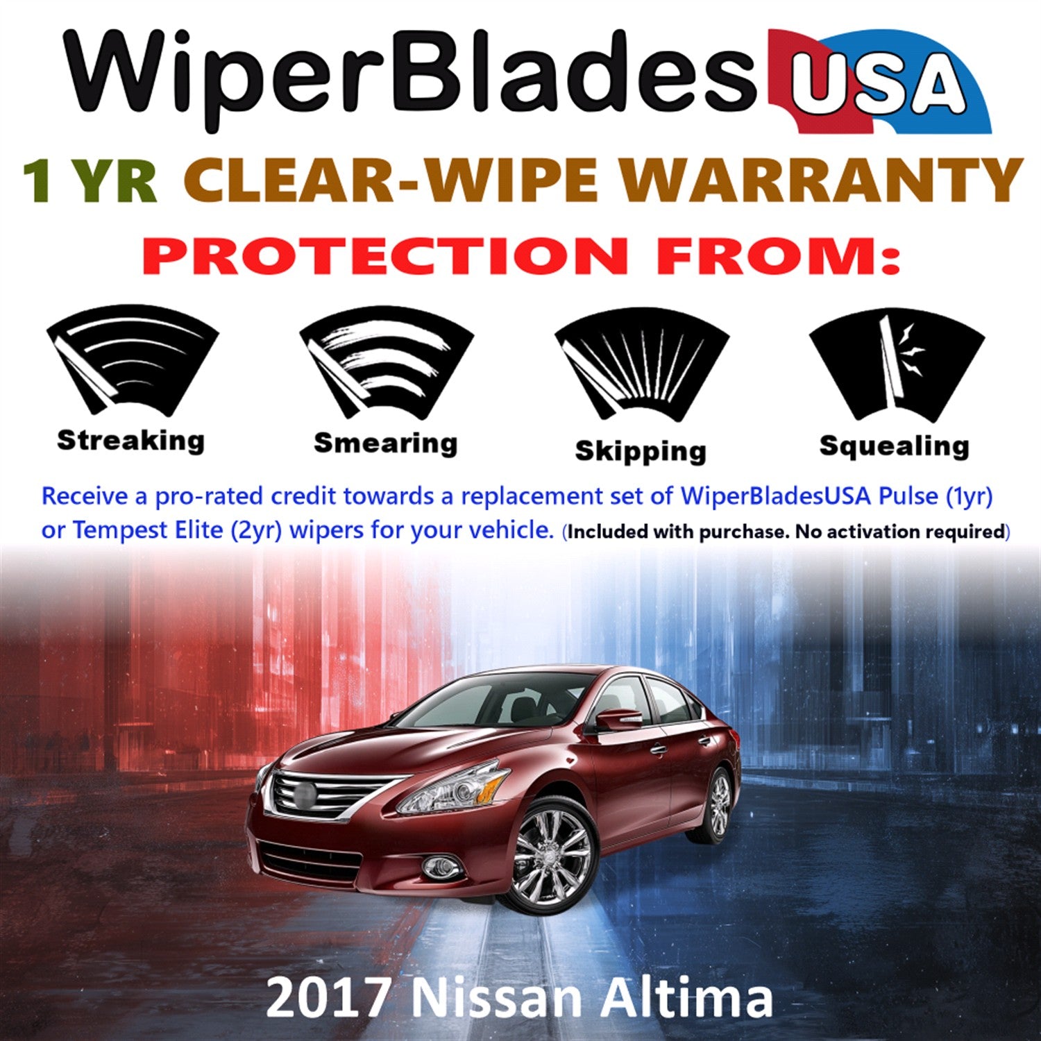 2017 Nissan Altima Front Wiper blades Set Includes 1yr Wear Warranty & Free Delivery