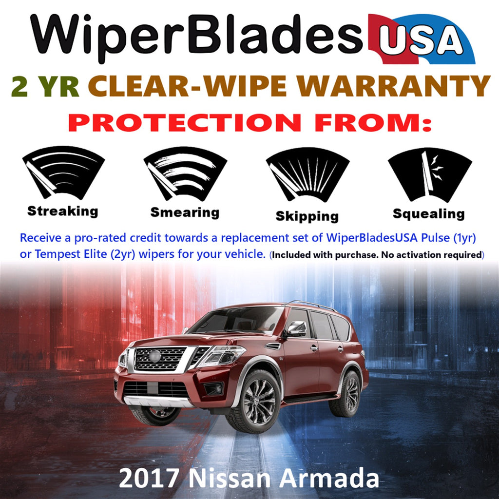 2017 Nissan Armada Front w/Rear Wiper blades Set  Includes 2yr Wear Warranty & Free Delivery