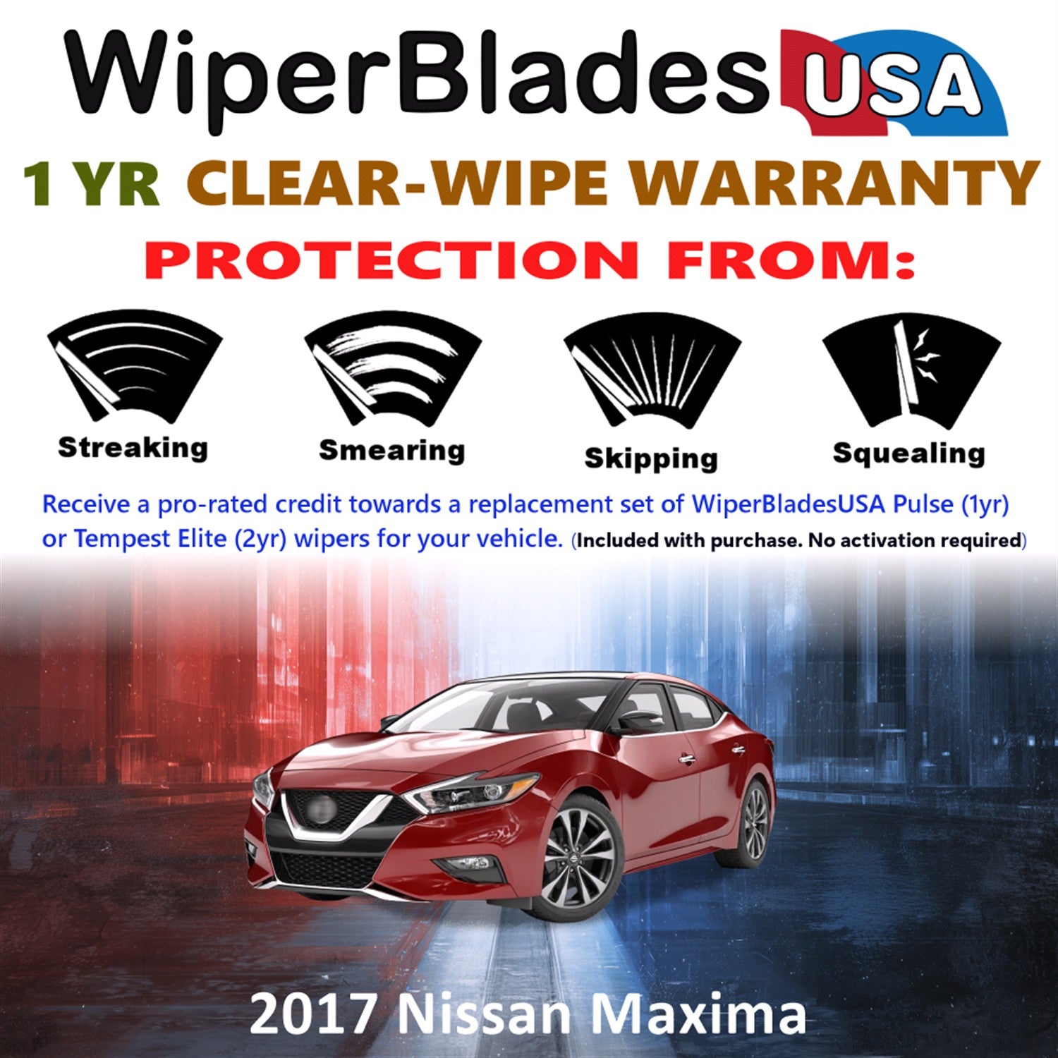 2017 Nissan Maxima Front Wiper blades Set Includes 1yr Wear Warranty & Free Delivery