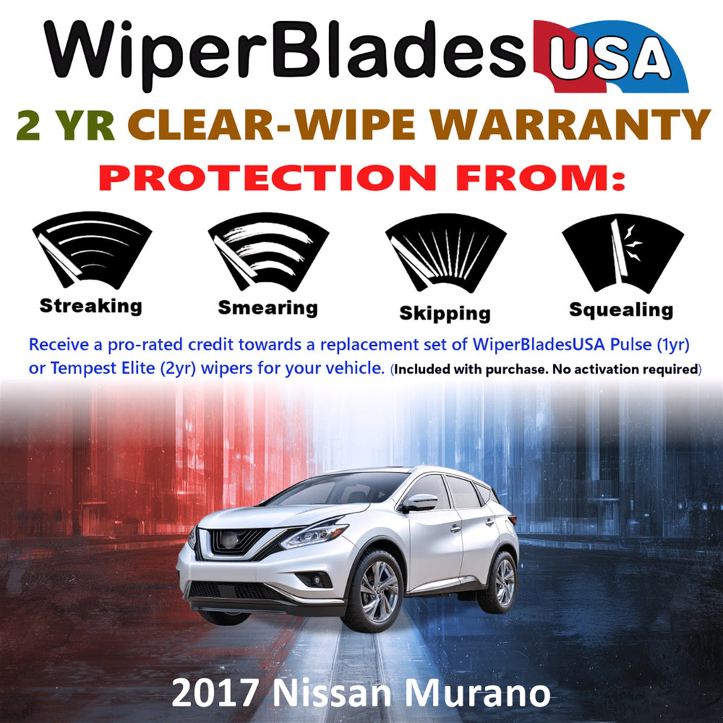2017 Nissan Murano Front w/Rear Wiper blades Set  Includes 2yr Wear Warranty & Free Delivery