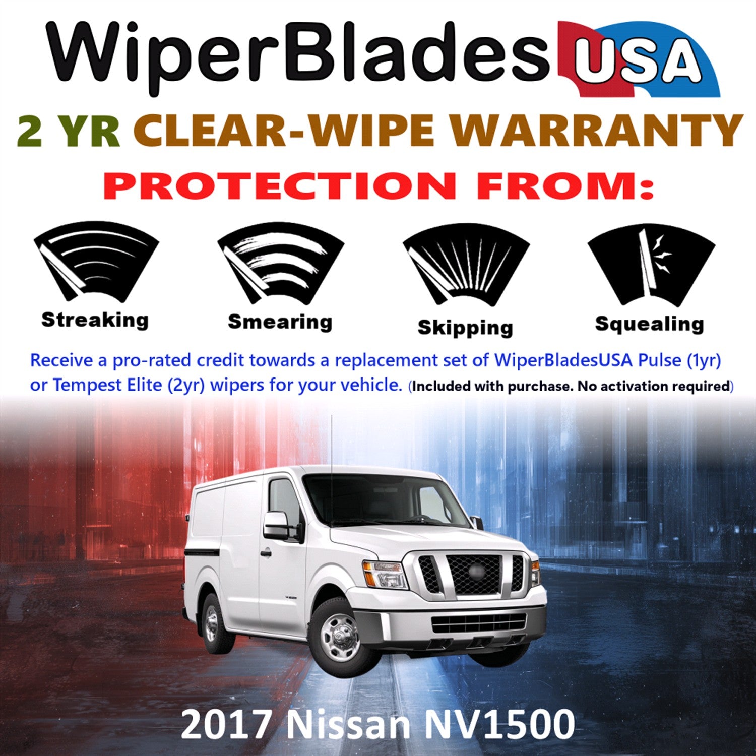 2017 Nissan NV1500 Front Wiper blades Set  Includes 2yr Wear Warranty & Free Delivery